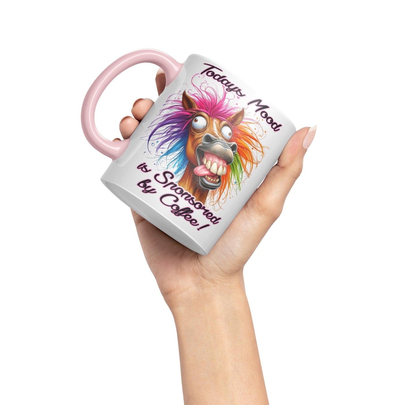 Todays Mood is Sponsored by Coffee! Horse Joke sarkasm Sarcastic Ceramic Coloured Mug Cup for Tea Coffee Hot Brew 330ml 11Oz Gift