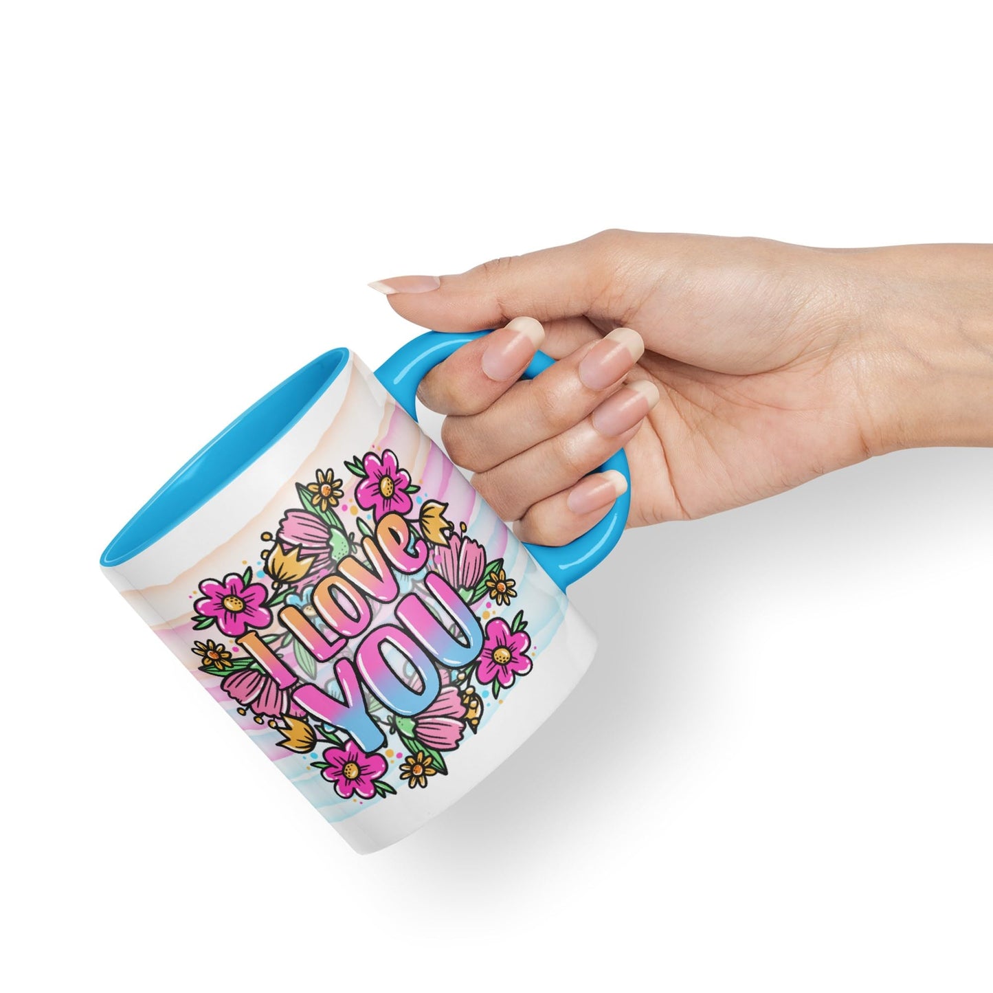 Vixar I Love You Flowers Coloured Ceramic Mug Cup Gift 330ml 11oz Work Office Tea Coffee Valentines