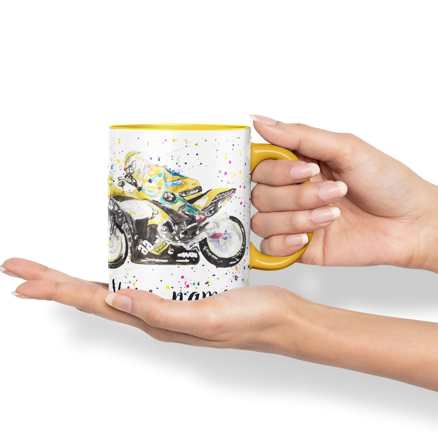 Vixar Personalised with Your Text Motorbike Motocycle Watercolour Art Coloured Ceramic Mug Cup Gift 330ml 11oz Custom Work Office Tea Coffee
