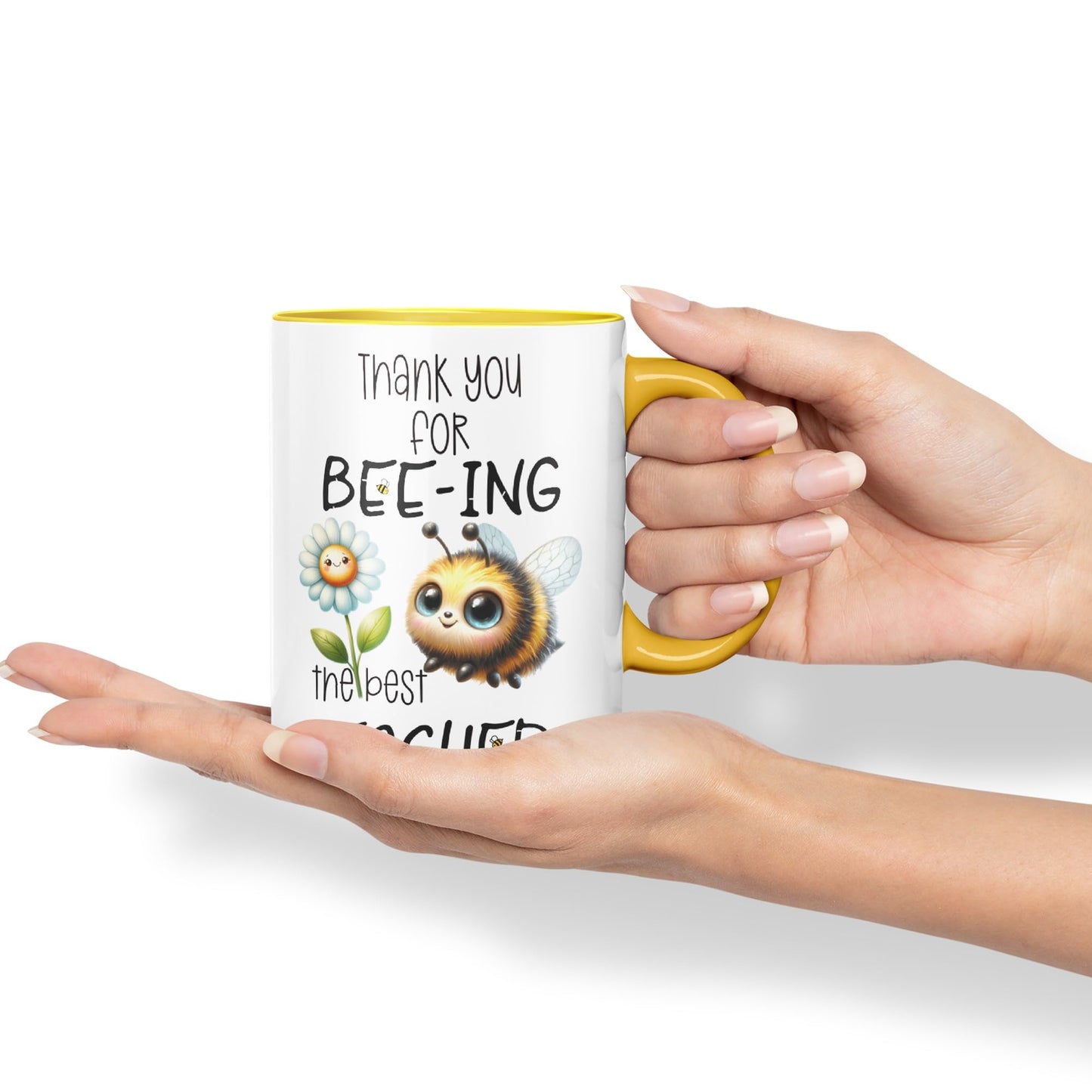 Teacher Thank You for Bee-ing The best teacher Ceramic Coloured Mug Cup for Tea Coffee Hot brew 330ml 11Oz