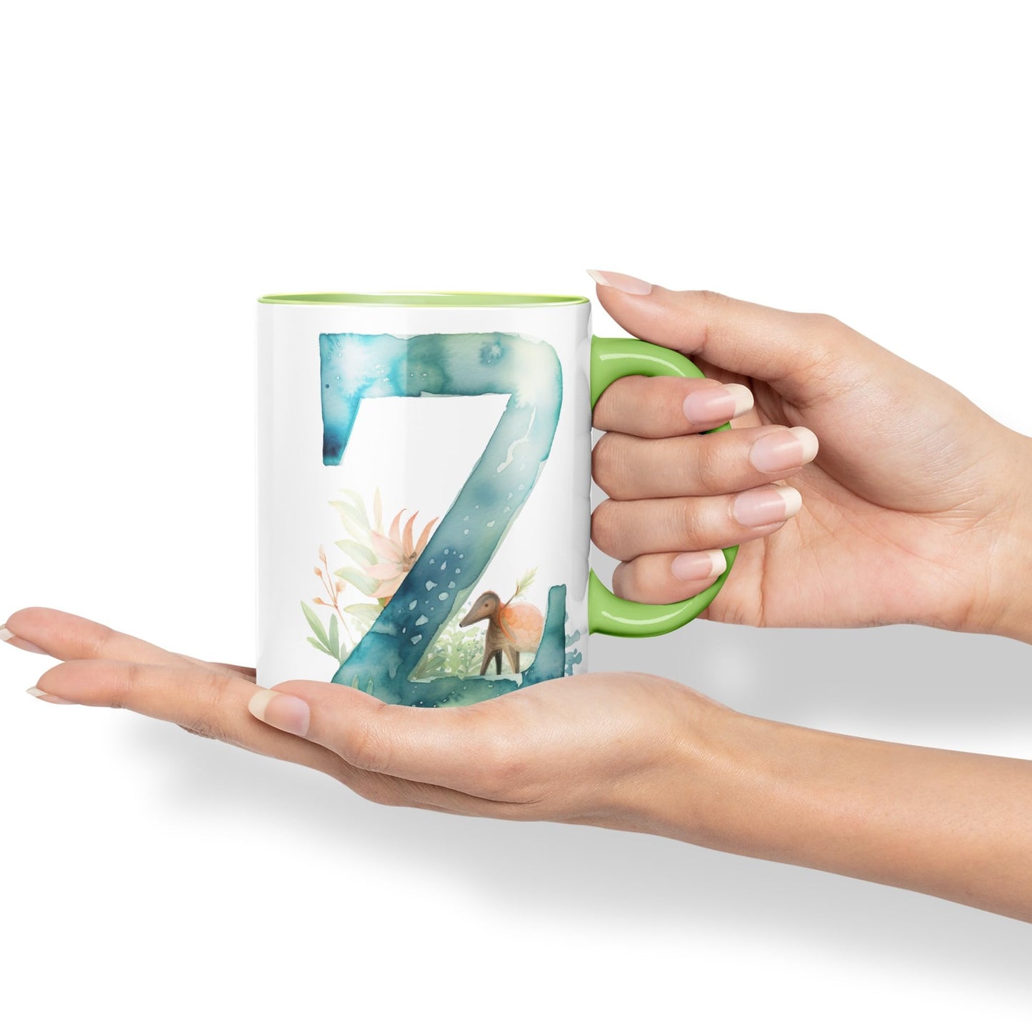 Letter Z mug, Animals Alphabet Letter Z Monogram animal for kids Ceramic Coloured Mug Cup for Tea Coffee Hot brew 330ml 11Oz Gift