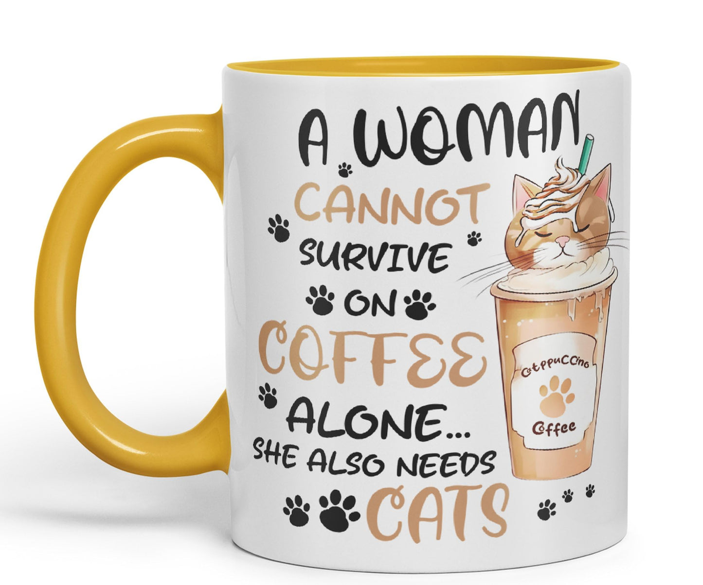 Vixar A Woman Cannot Survive on Coffee Cats Sarcastic Joke Ceramic Coloured Mug Cup for Tea Coffee Hot Brew 330ml 11Oz
