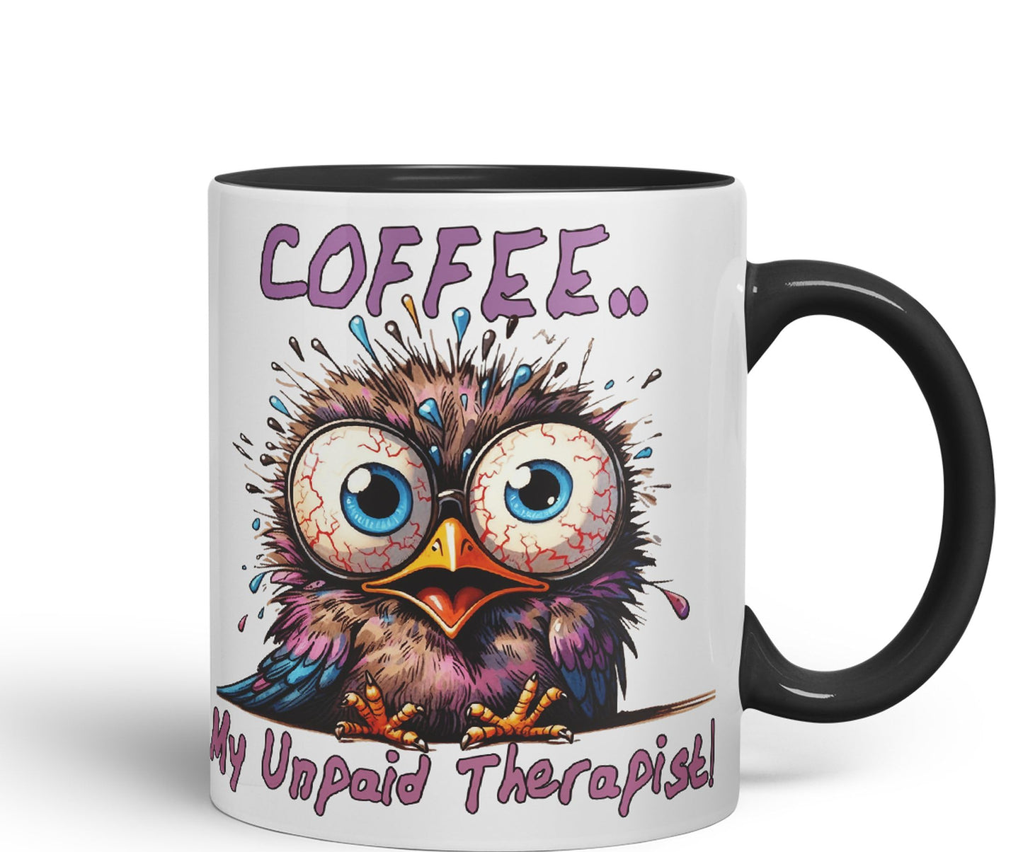 Coffee My Unpaid Therapist! Bird Joke sarkasm Sarcastic Ceramic Coloured Mug Cup for Tea Coffee Hot Brew 330ml 11Oz Gift