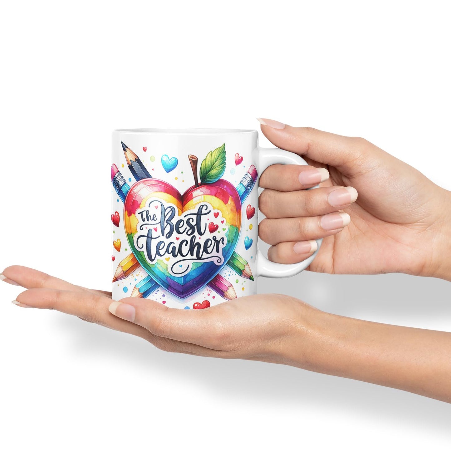 Vixar Best Teacher Mug Thank You, End of School Gift Ceramic Coloured Mug Cup for Tea Coffee Hot Brew 330ml 11Oz Gift BT2