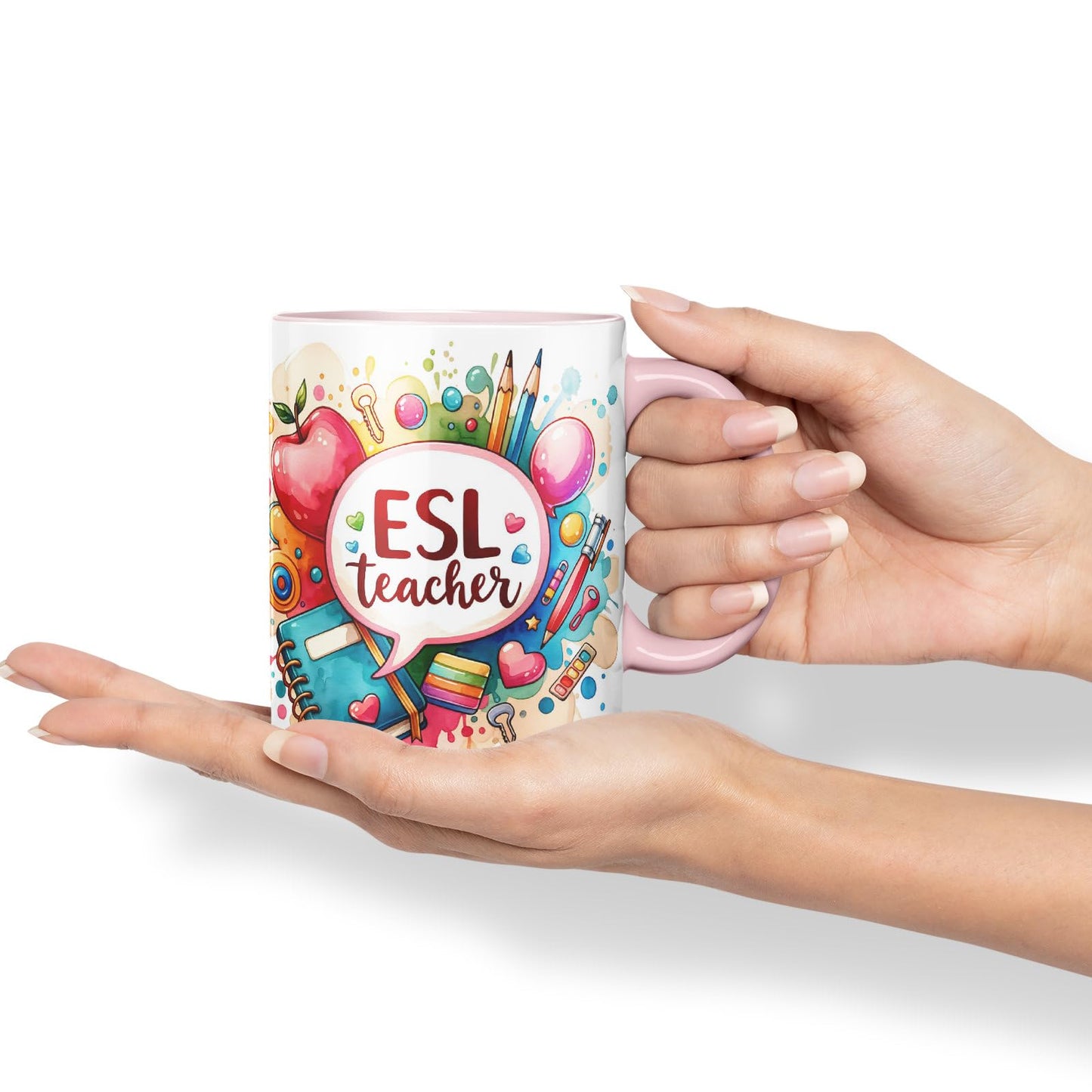 Vixar ESL Teacher Mug Thank You, End of School Gift Ceramic Coloured Mug Cup for Tea Coffee Hot Brew 330ml 11Oz Gift