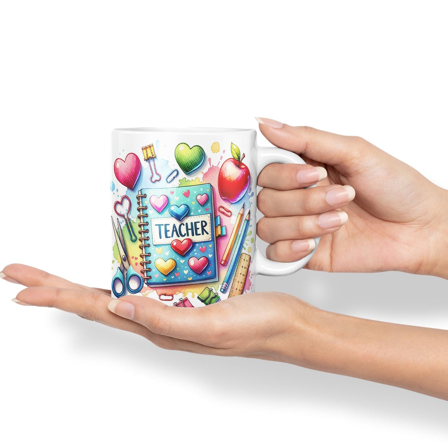 Vixar Teacher Mug Thank You, End of School Gift Ceramic Coloured Mug Cup for Tea Coffee Hot Brew 330ml 11Oz Gift