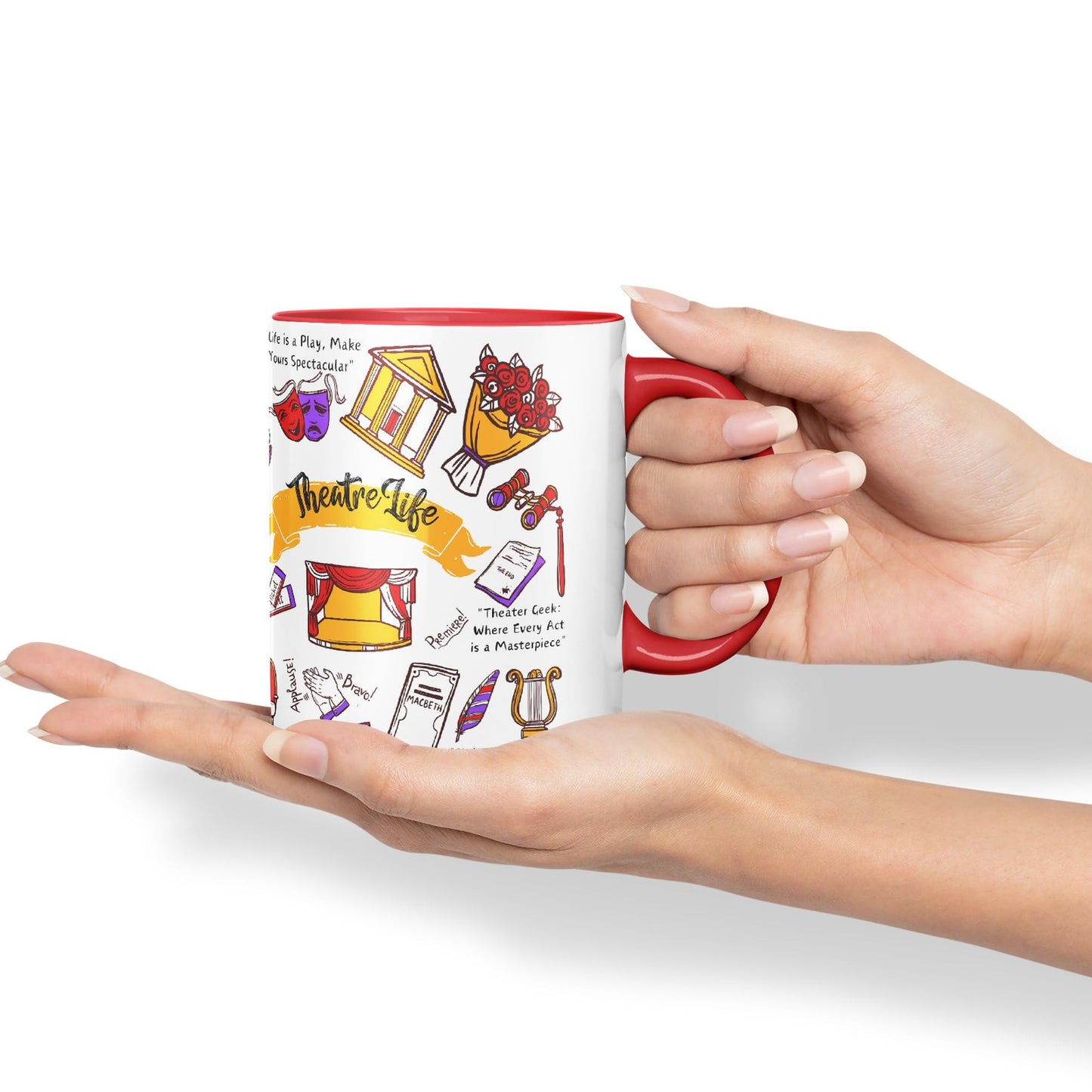 Thetre Life Theater Drama Llama Brodway Stage Joke sarkasm Sarcastic Ceramic Coloured Mug Cup for Tea Coffee Hot Brew 330ml 11Oz Gift