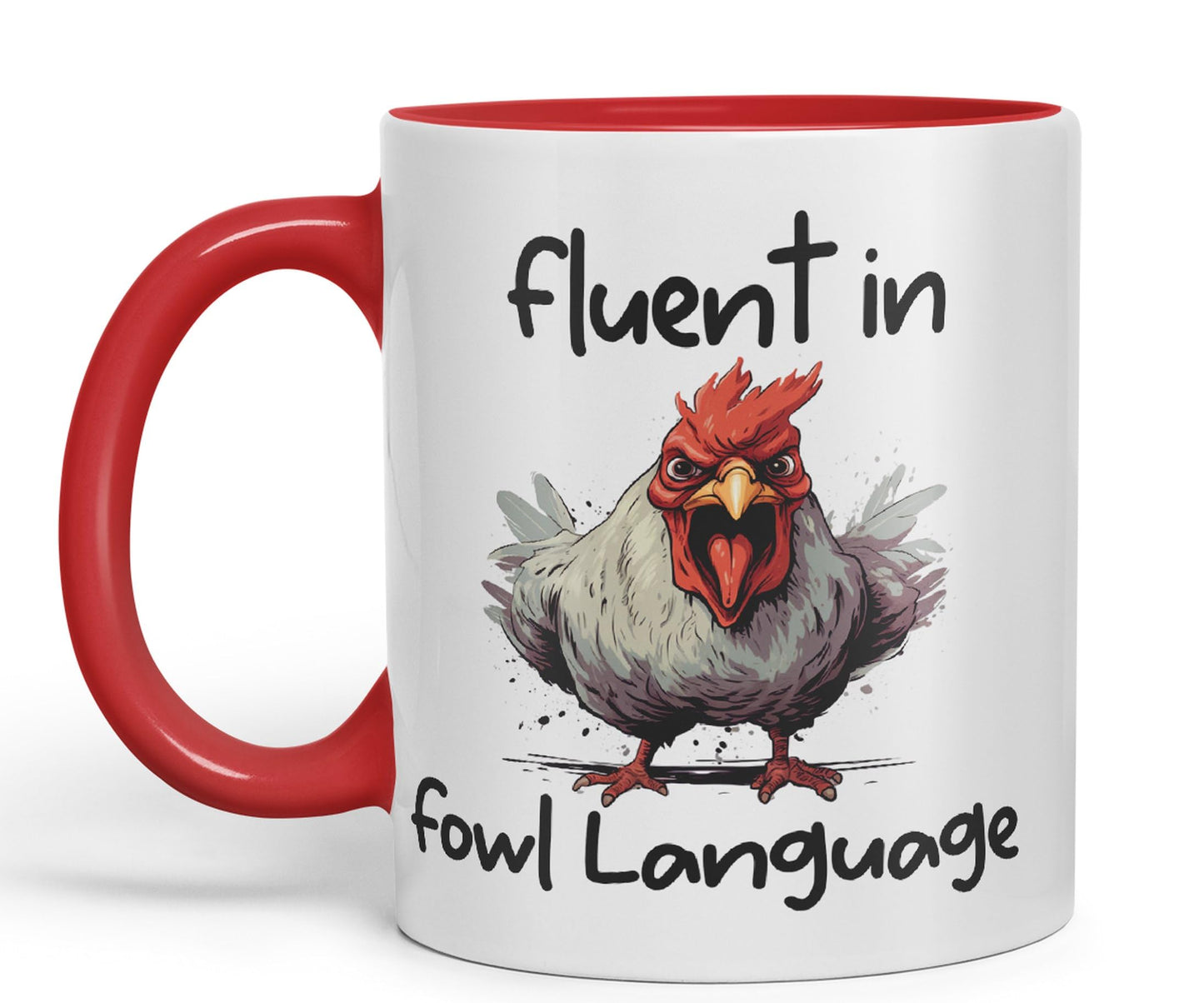Fluent in Fowl Language Rooster cockerel Joke sarkasm Sarcastic Ceramic Coloured Mug Cup for Tea Coffee Hot Brew 330ml 11Oz Gift