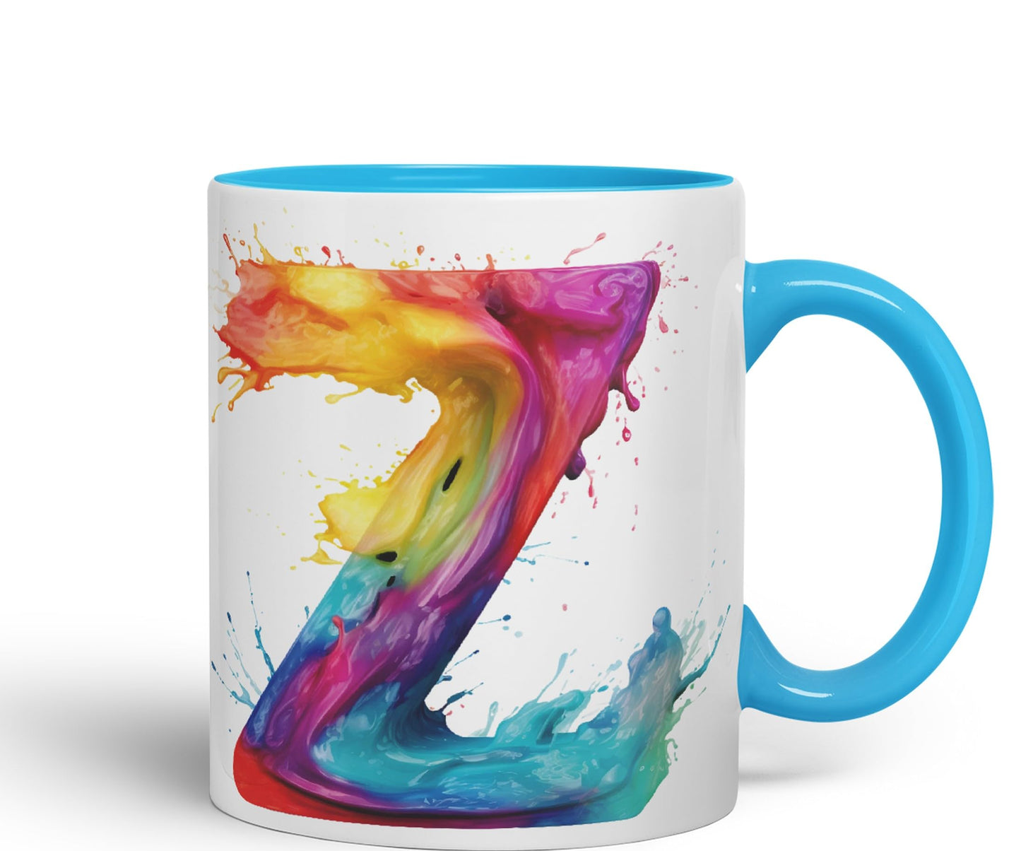 Letter Z mug, Alphabet Letter Z Monogram watercolour Ceramic Coloured Mug Cup for Tea Coffee Hot brew 330ml 11Oz Gift