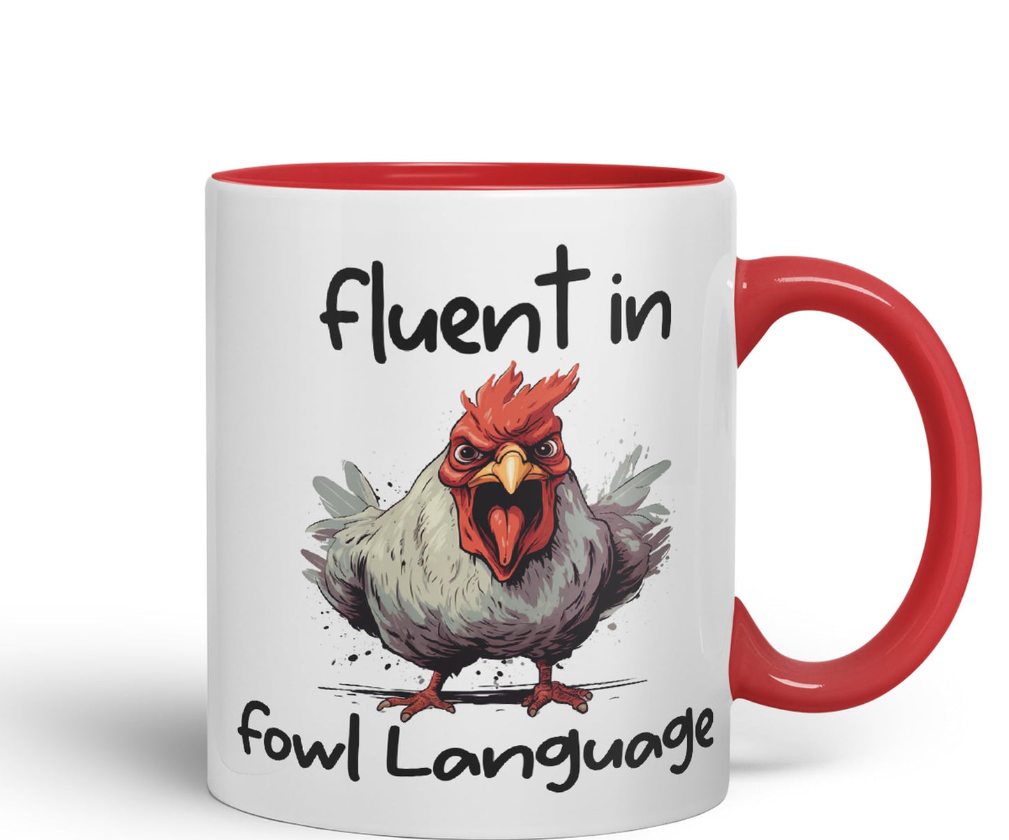 Fluent in Fowl Language Rooster cockerel Joke sarkasm Sarcastic Ceramic Coloured Mug Cup for Tea Coffee Hot Brew 330ml 11Oz Gift