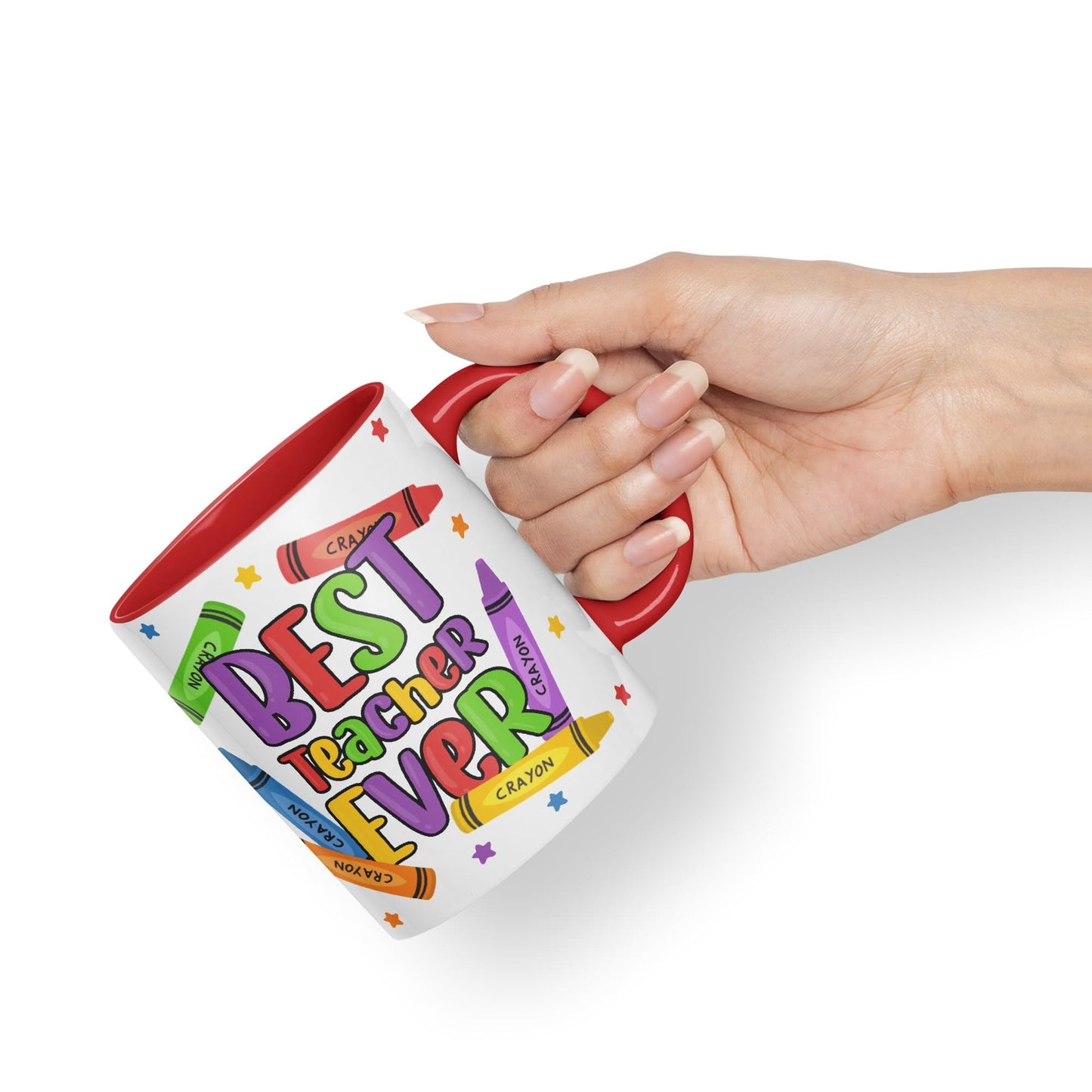 Vixar Best Teacher Ever Crayons, Ceramic 330 ml 11oz Coloured Mug Cup, Teacher Gift from Kids, School Gift, end of Year for Coffee Tea (T5)