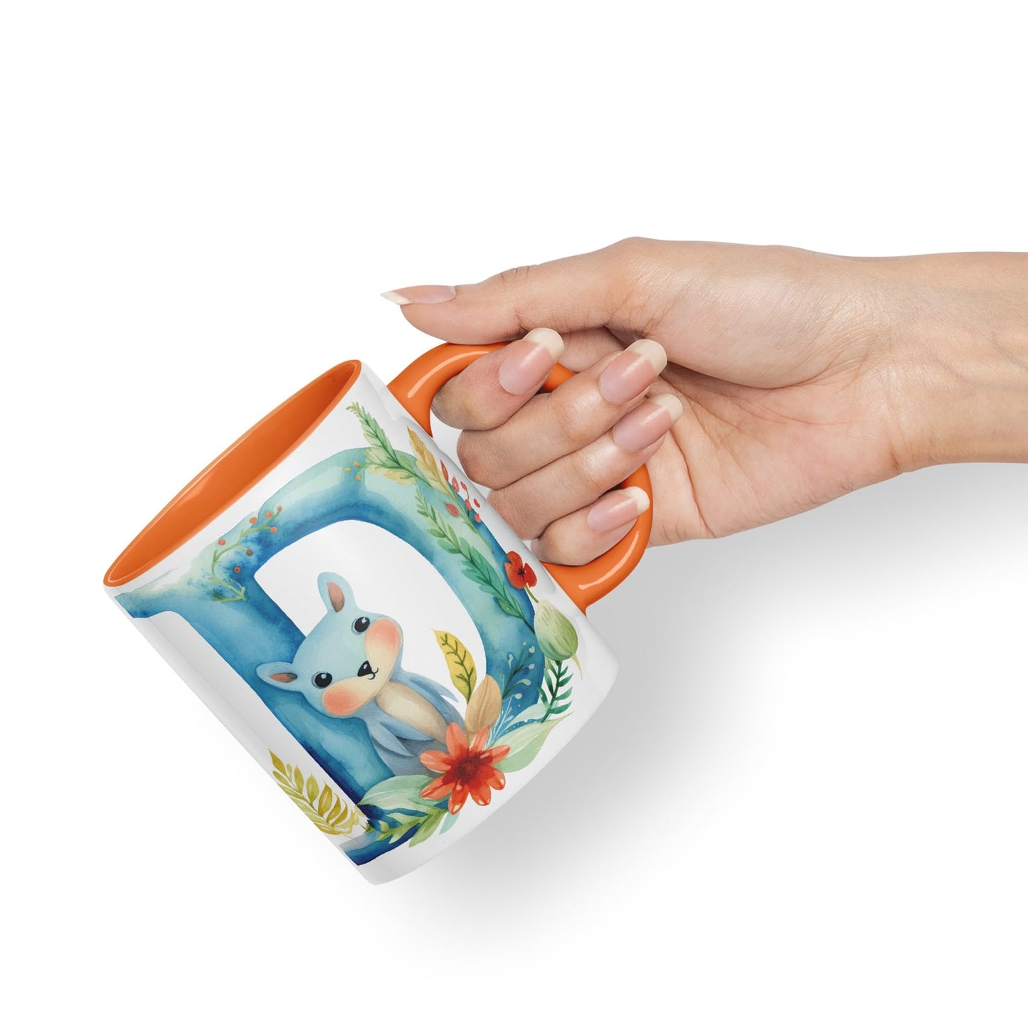 Letter D mug, Animals Alphabet Letter D Monogram animal for kids Ceramic Coloured Mug Cup for Tea Coffee Hot brew 330ml 11Oz Gift