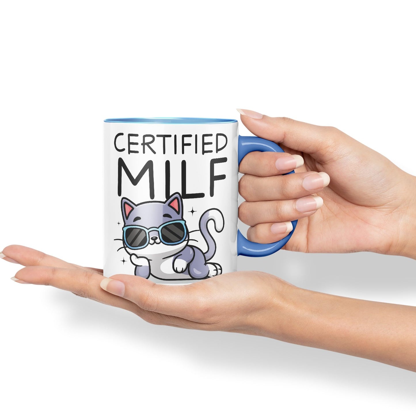 Certified Milf (Man I Love Feelines) Cats cat Gift Sarcastic Joke Ceramic Coloured Mug Cup for Tea Coffee Hot Brew 330ml 11Oz