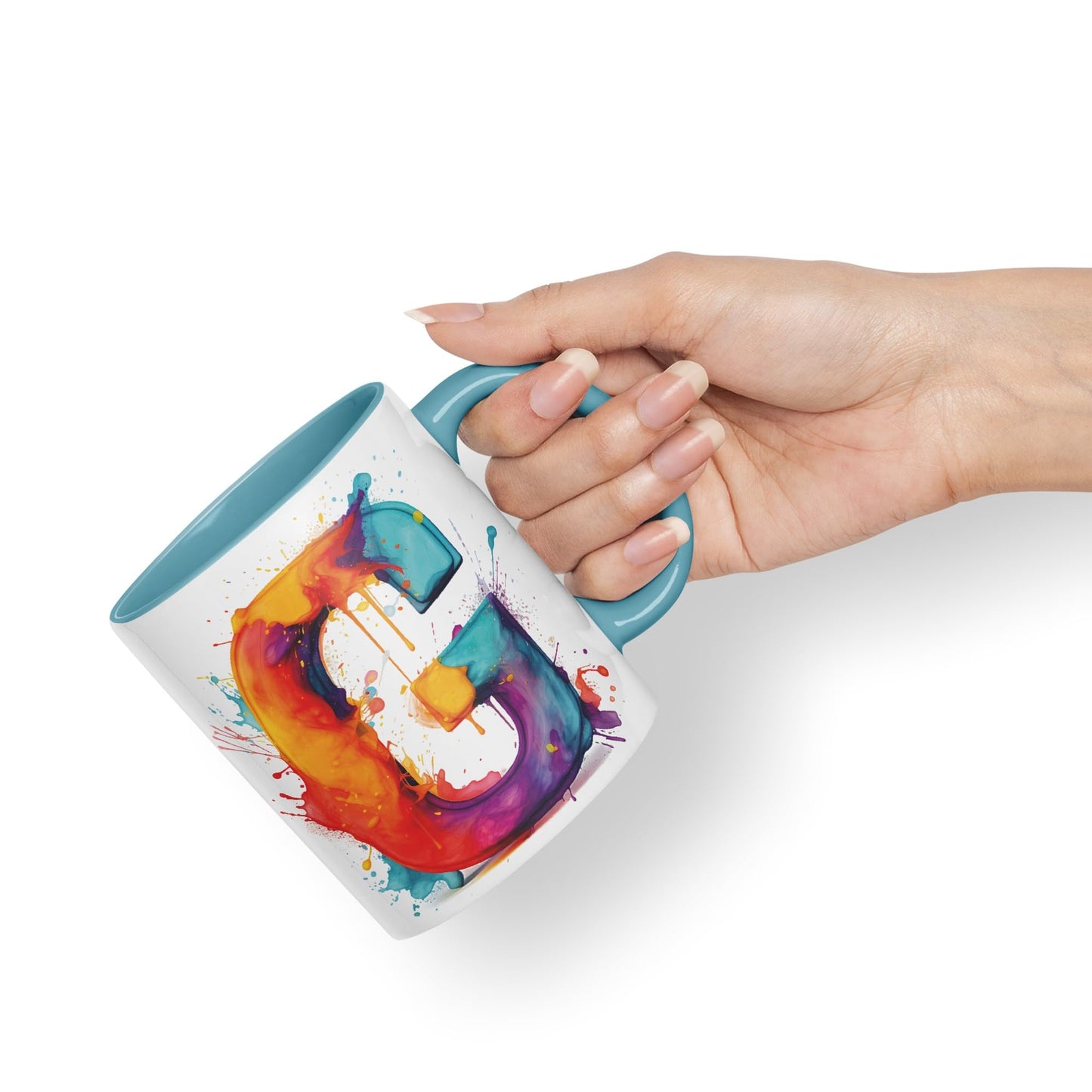 Letter G mug, Alphabet Letter G Monogram watercolour Ceramic Coloured Mug Cup for Tea Coffee Hot brew 330ml 11Oz Gift