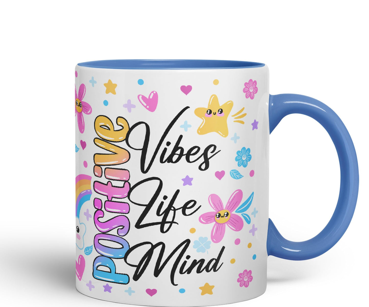 Positive Vibes Life Mind Presents Coloured Ceramic Mug Cup Gift 330ml 11oz Work Office Tea Coffee Gift