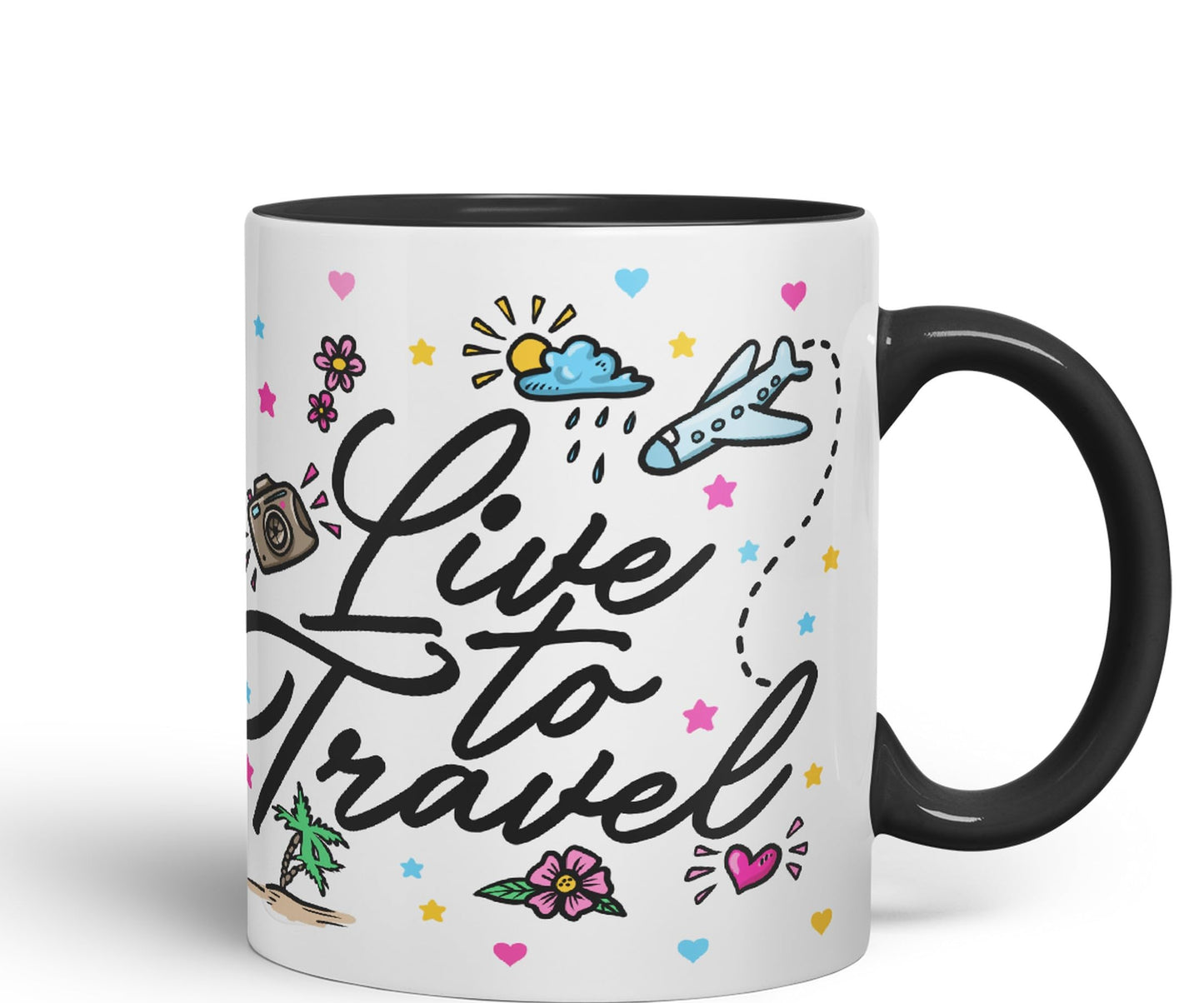 Vixar I Love Travel Live to Travel Coloured Ceramic Mug Cup Gift 330ml 11oz Work Office Tea Coffee Gift Traveler
