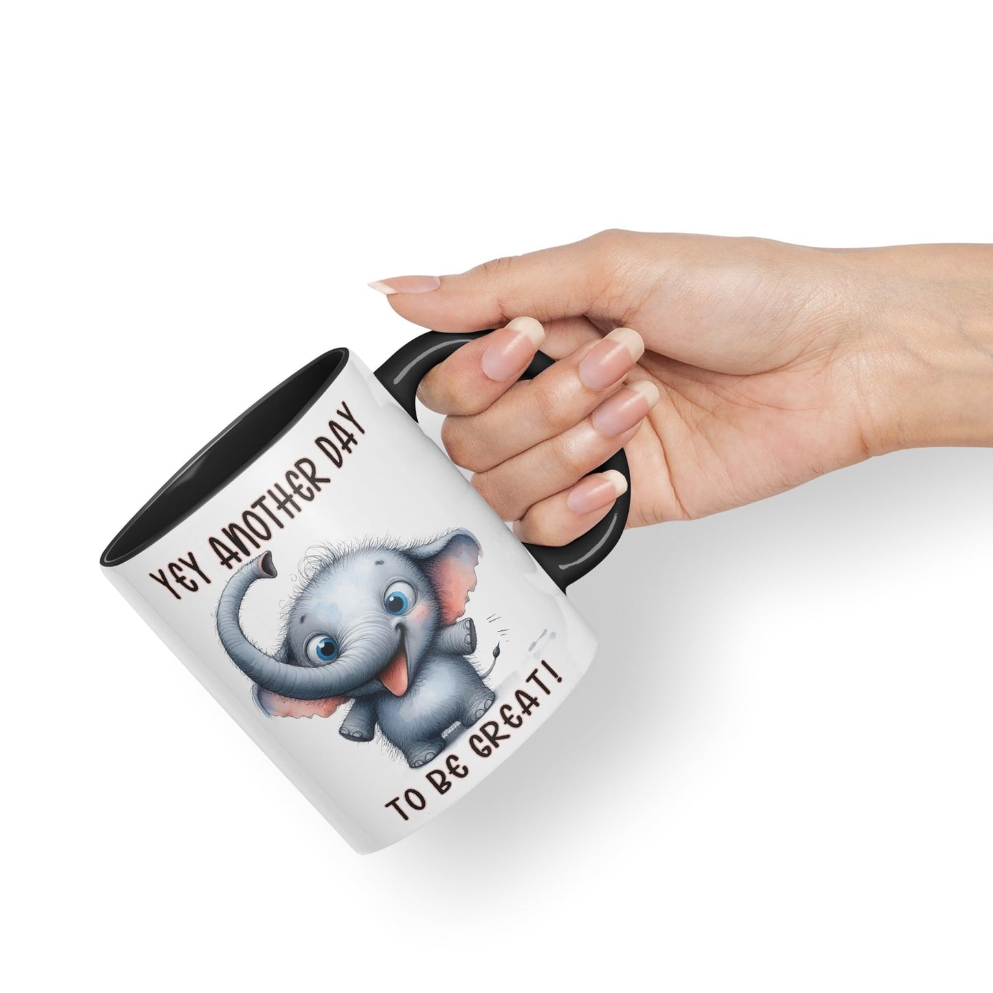 Hey Another Day to be Great Elephant, Joke sarkasm Sarcastic Ceramic Coloured Mug Cup for Tea Coffee Hot Brew 330ml 11Oz Gift
