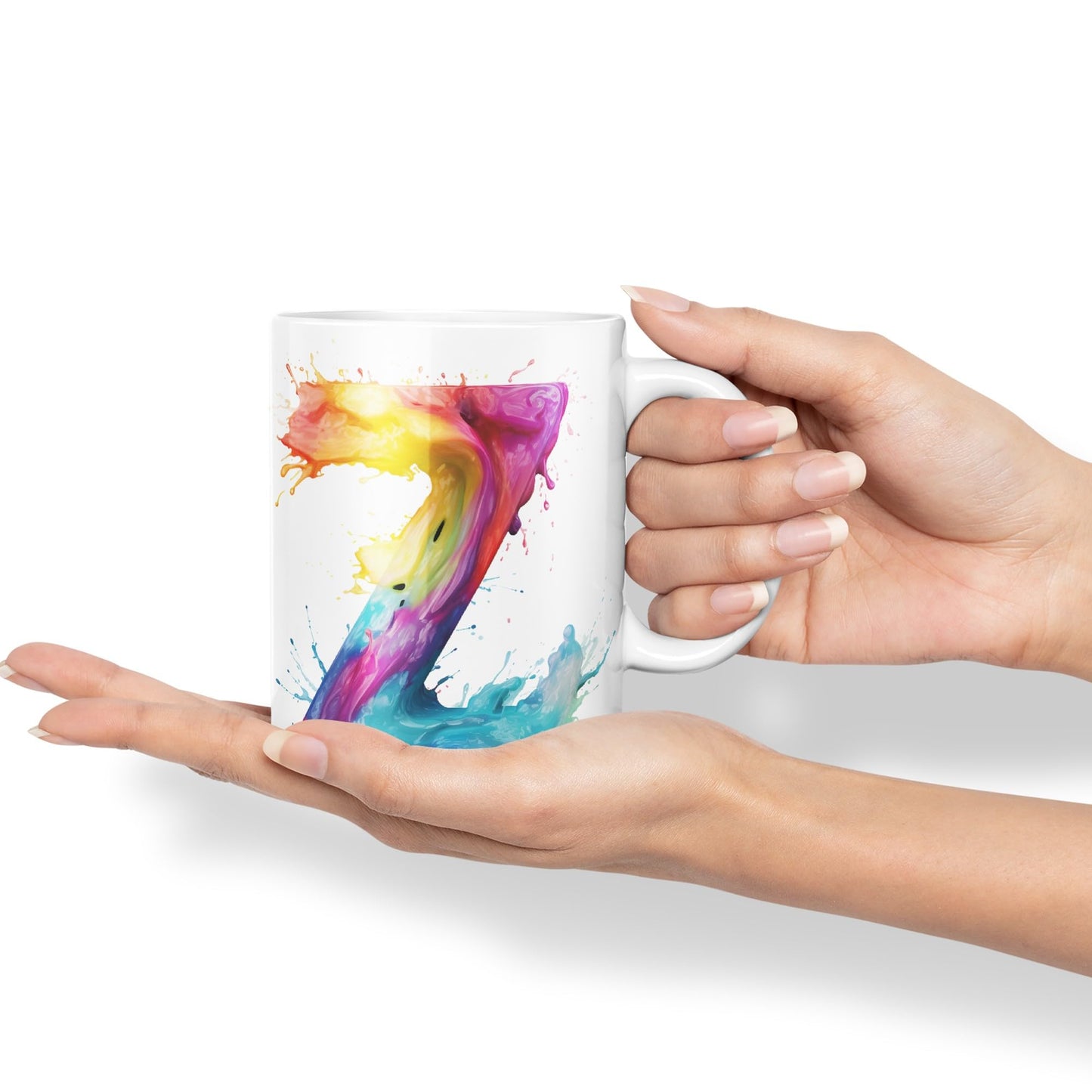 Letter Z mug, Alphabet Letter Z Monogram watercolour Ceramic Coloured Mug Cup for Tea Coffee Hot brew 330ml 11Oz Gift
