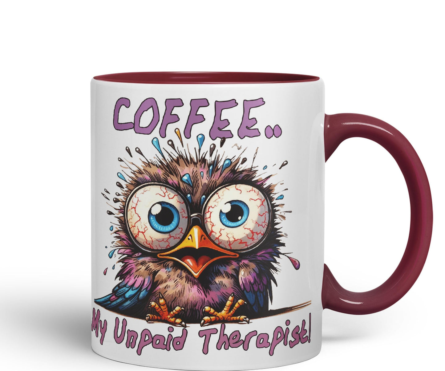 Coffee My Unpaid Therapist! Bird Joke sarkasm Sarcastic Ceramic Coloured Mug Cup for Tea Coffee Hot Brew 330ml 11Oz Gift