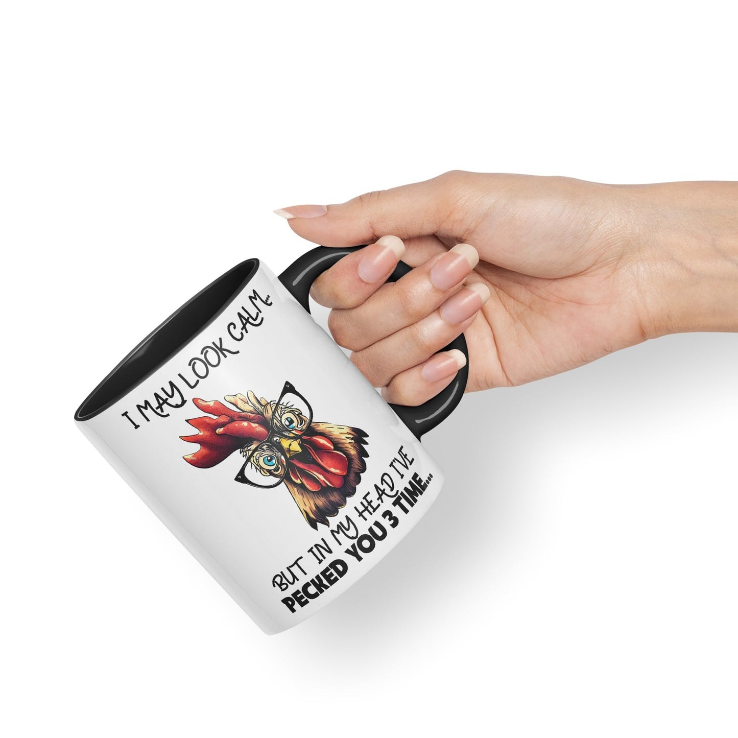 Vixar I May Look Calm.. Chickens Sarcastic Joke Ceramic Coloured Mug Cup for Tea Coffee Hot Brew 330ml 11oz
