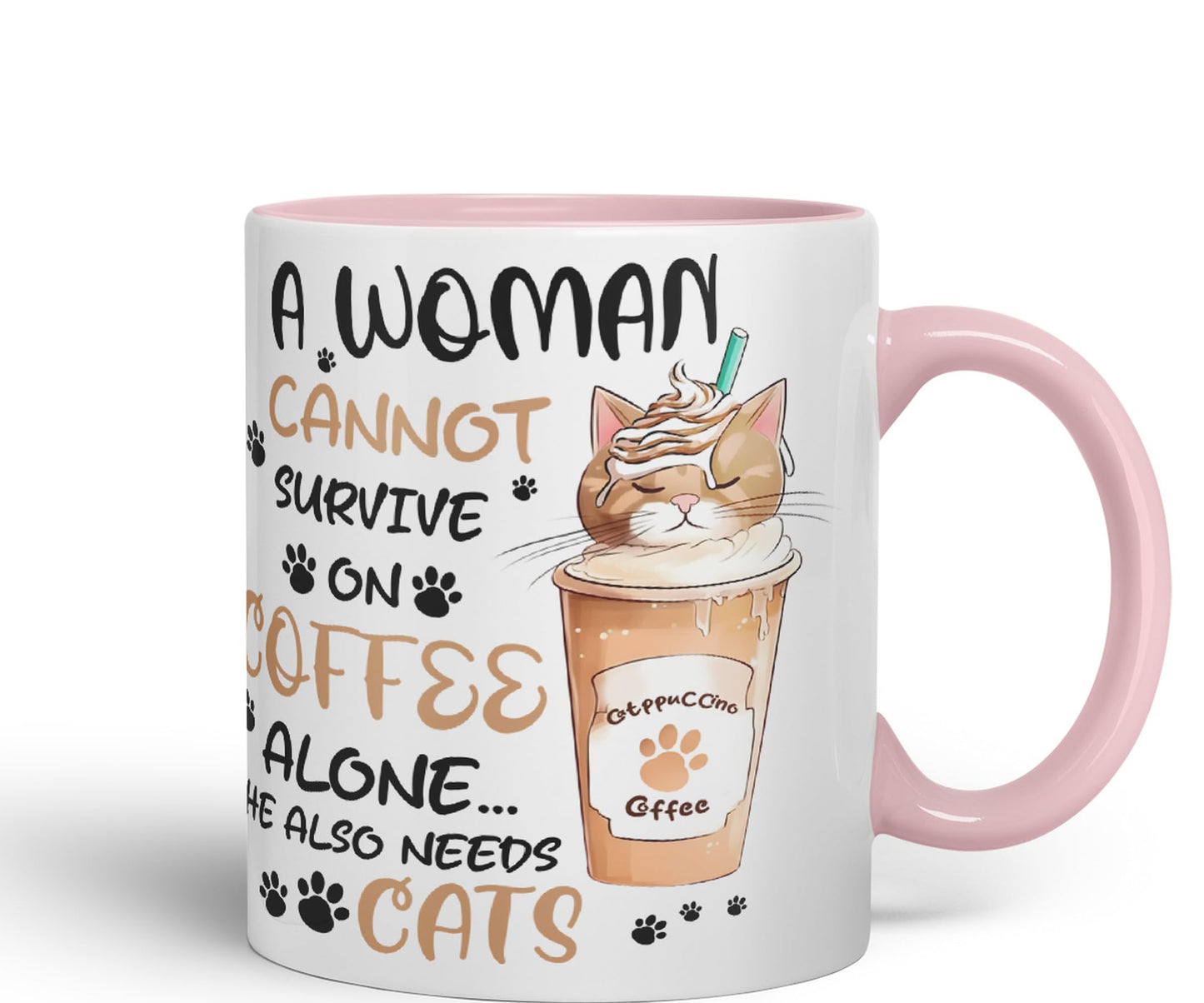 Vixar A Woman Cannot Survive on Coffee Cats Sarcastic Joke Ceramic Coloured Mug Cup for Tea Coffee Hot Brew 330ml 11Oz