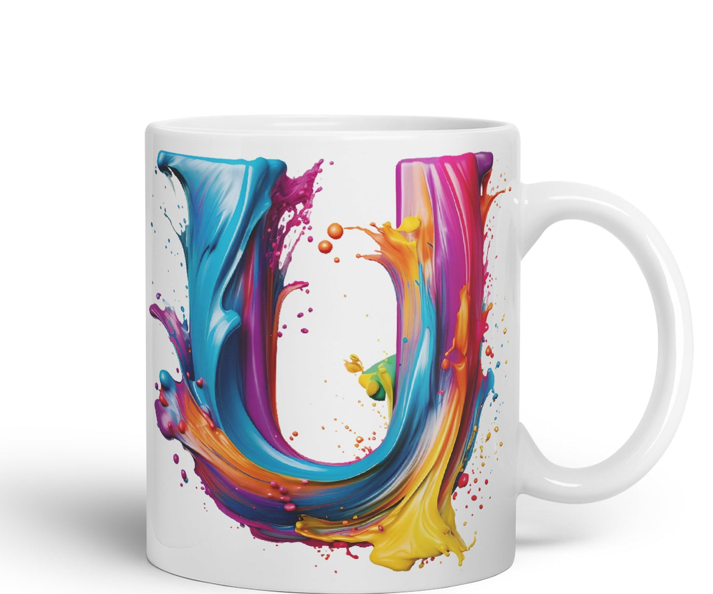 Letter U mug, Alphabet Letter U Monogram watercolour Ceramic Coloured Mug Cup for Tea Coffee Hot brew 330ml 11Oz Gift