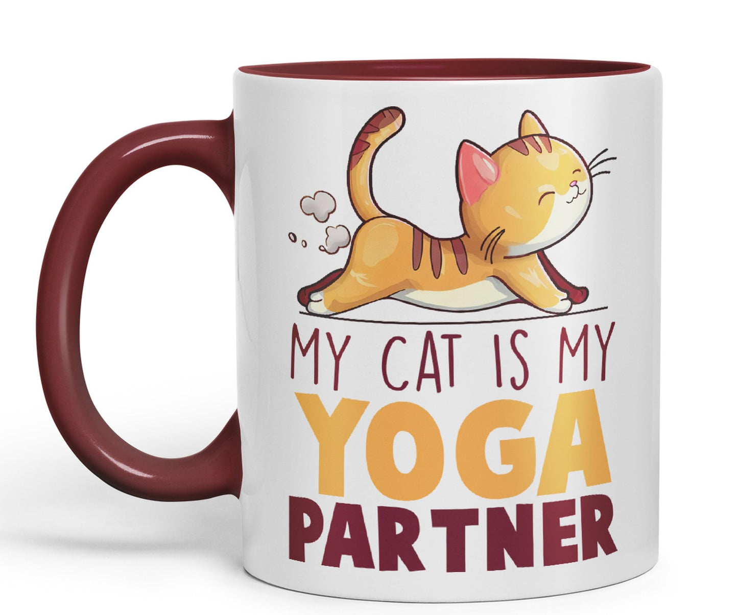 My cat is My Yoga Partner, cat Sarcastic Joke Ceramic Coloured Mug Cup for Tea Coffee Hot Brew 330ml 11Oz
