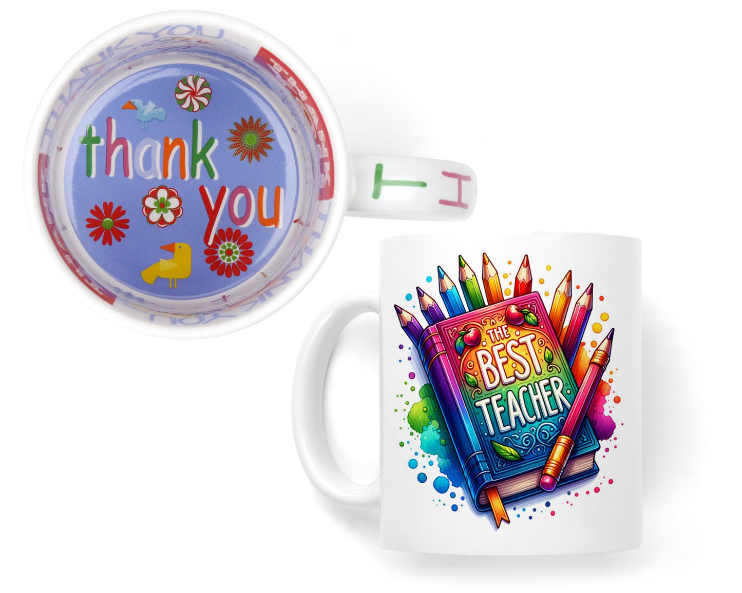 Vixar Best Teacher Mug Thank You, End of School Gift Ceramic Coloured Mug Cup for Tea Coffee Hot Brew 330ml 11Oz Gift BT1