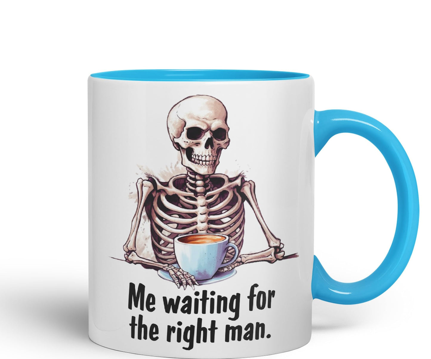 Me Waiting for The Right Man, Sarcastic Joke Ceramic Coloured Mug Cup for Tea Coffee Hot Brew 330ml 11 Oz Gift