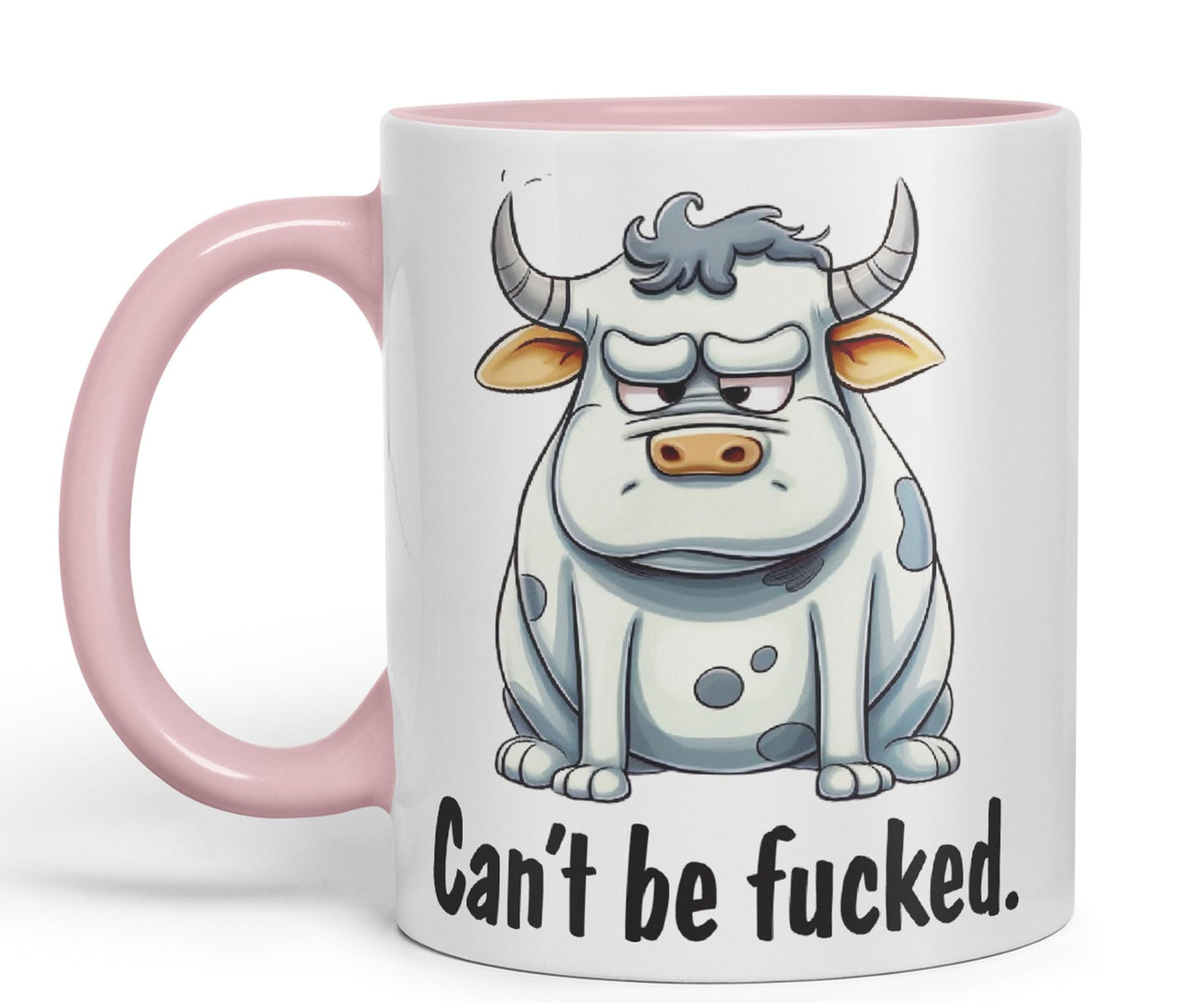 Can't be Fucked Cow Sarcastic Joke Ceramic Coloured Mug Cup for Tea Coffee Hot Brew 330ml 11Oz