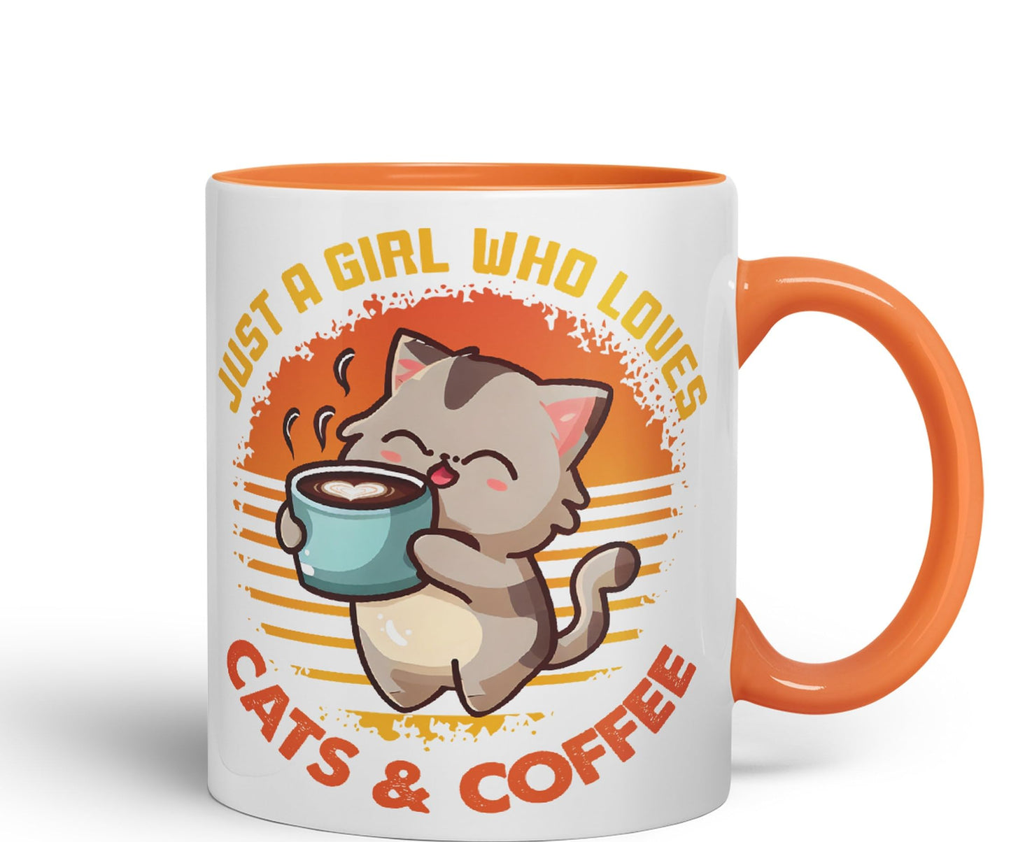 Just a Girl Who Loves Cats & Coffee, cat Sarcastic Joke Ceramic Coloured Mug Cup for Tea Coffee Hot Brew 330ml 11Oz