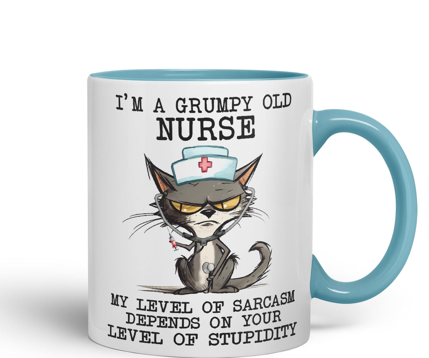 Vixar I'm A Grumpy Old Nurse My Level of Sarcasm Depends on Your Level of Stupidity Cats Sarcastic Joke Ceramic Coloured Mug Cup for Tea Coffee Hot Brew 330ml 11Oz