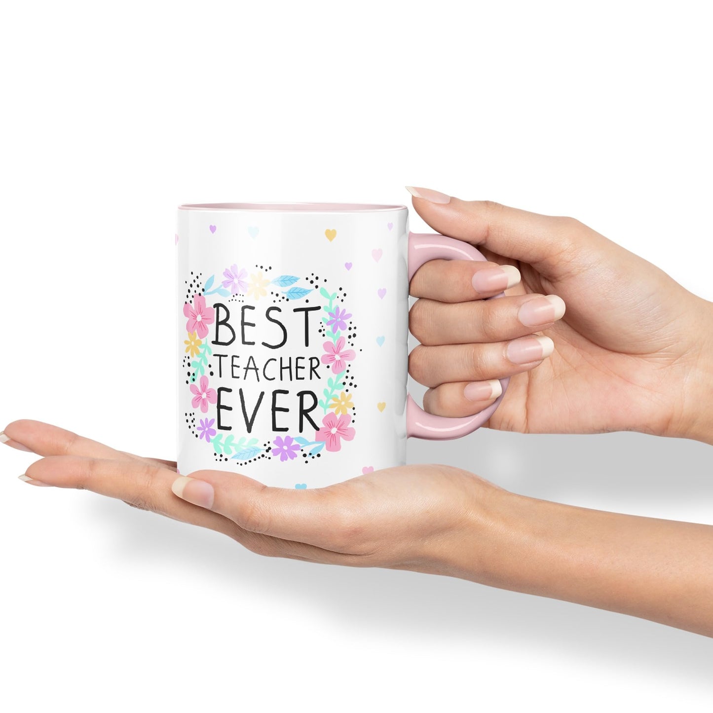 Vixar Best Teacher Ever Flowers, Ceramic 330 ml 11oz Coloured Mug Cup, Teacher Gift from Kids, School Gift, end of Year for Coffee Tea (T4)