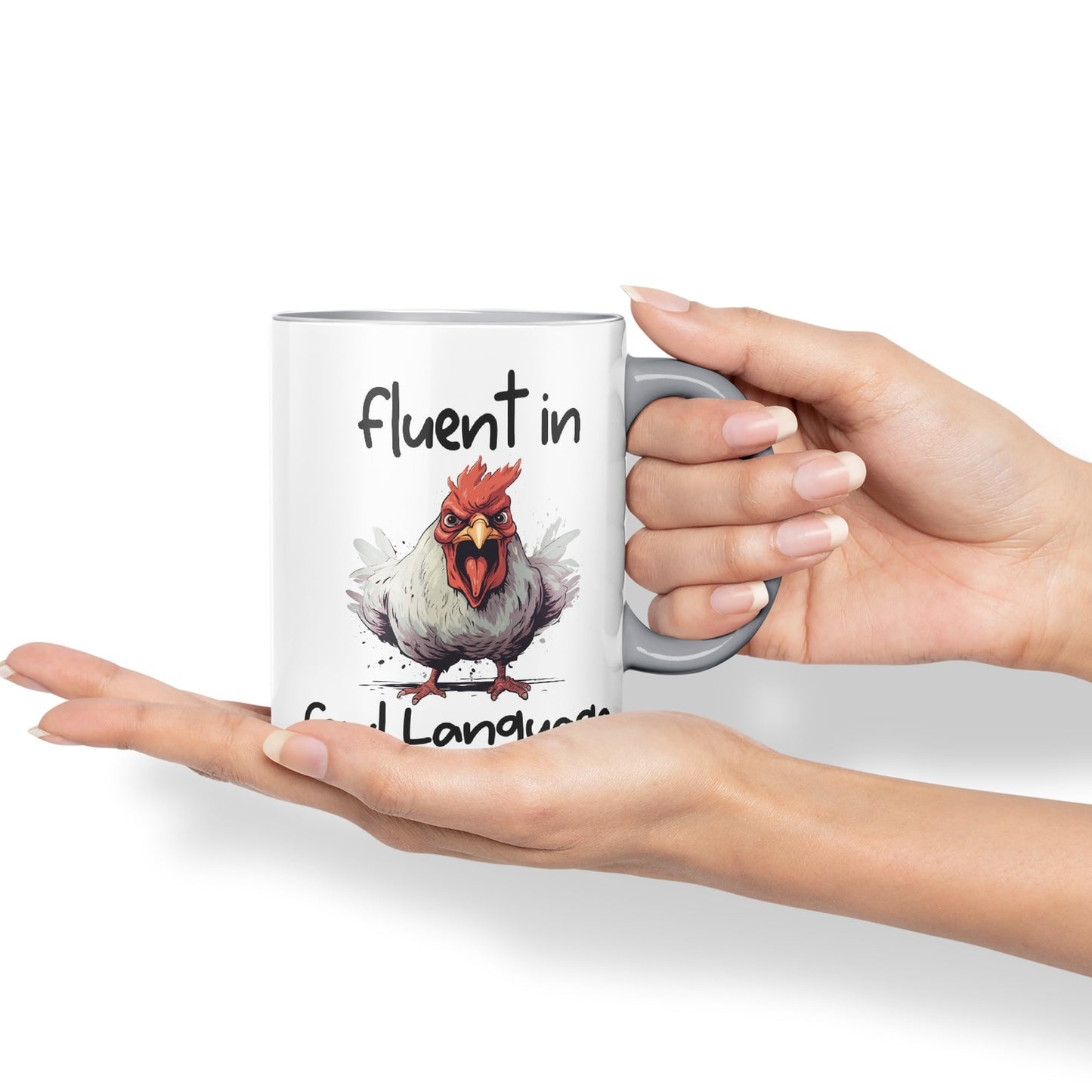 Fluent in Fowl Language Rooster cockerel Joke sarkasm Sarcastic Ceramic Coloured Mug Cup for Tea Coffee Hot Brew 330ml 11Oz Gift