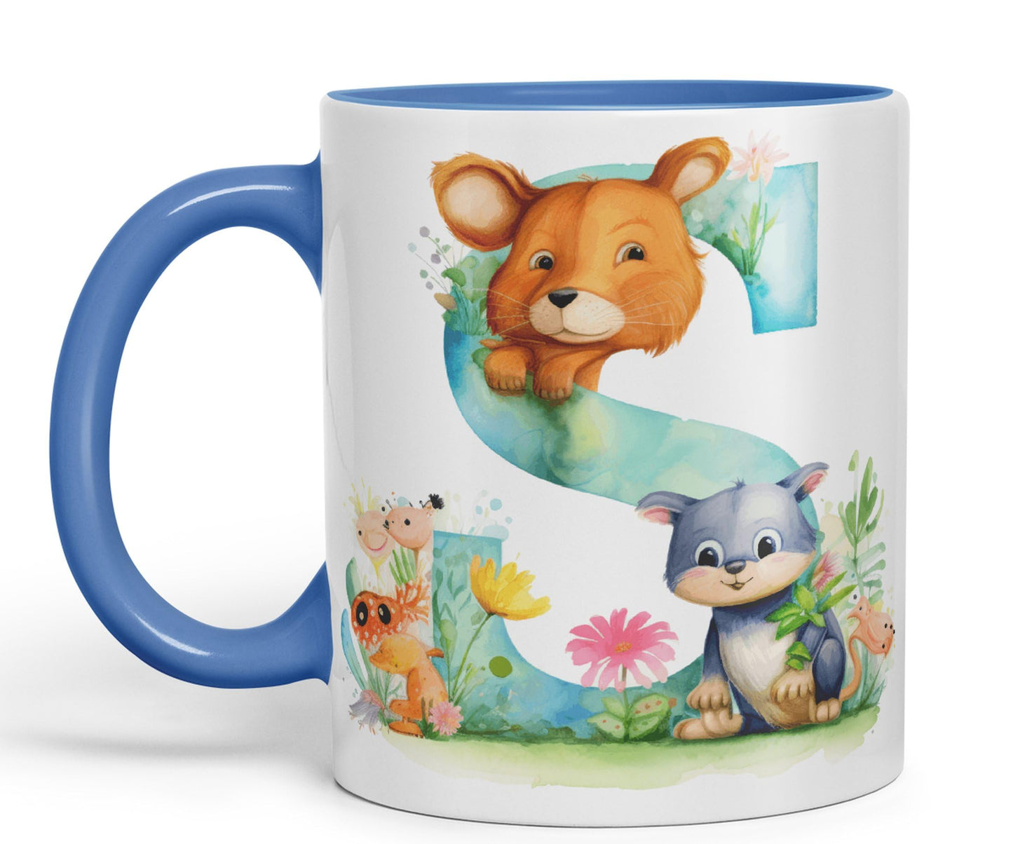 Letter S mug, Animals Alphabet Letter S Monogram animal for kids Ceramic Coloured Mug Cup for Tea Coffee Hot brew 330ml 11Oz Gift