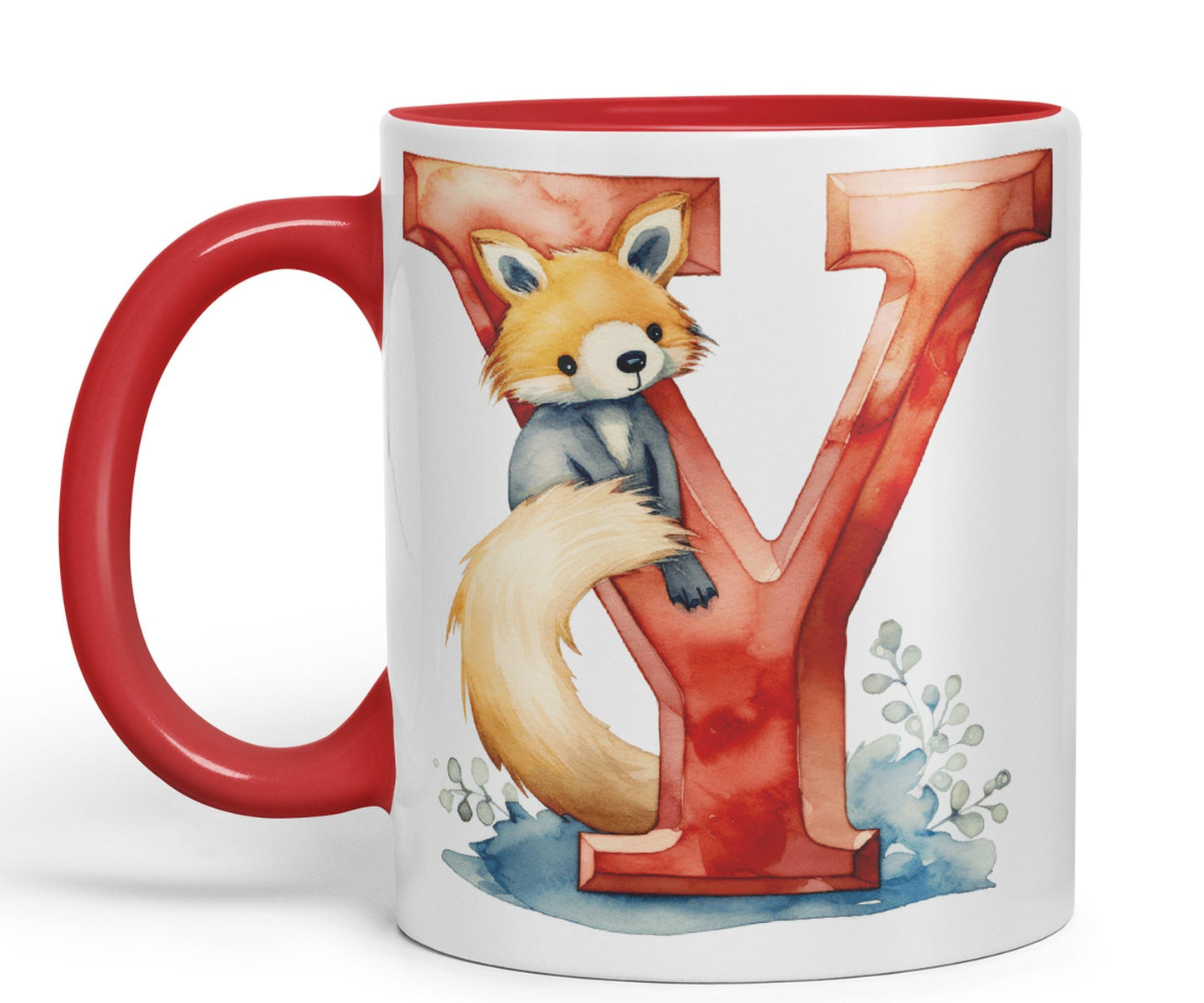 Letter Y mug, Animals Alphabet Letter Y Monogram animal for kids Ceramic Coloured Mug Cup for Tea Coffee Hot brew 330ml 11Oz Gift