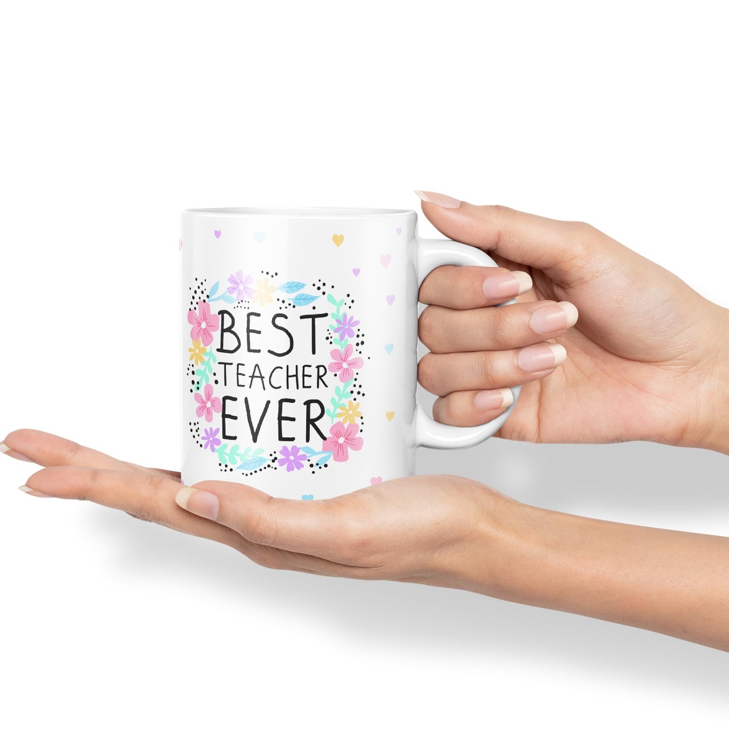 Vixar Best Teacher Ever Flowers, Ceramic 330 ml 11oz Coloured Mug Cup, Teacher Gift from Kids, School Gift, end of Year for Coffee Tea (T4)
