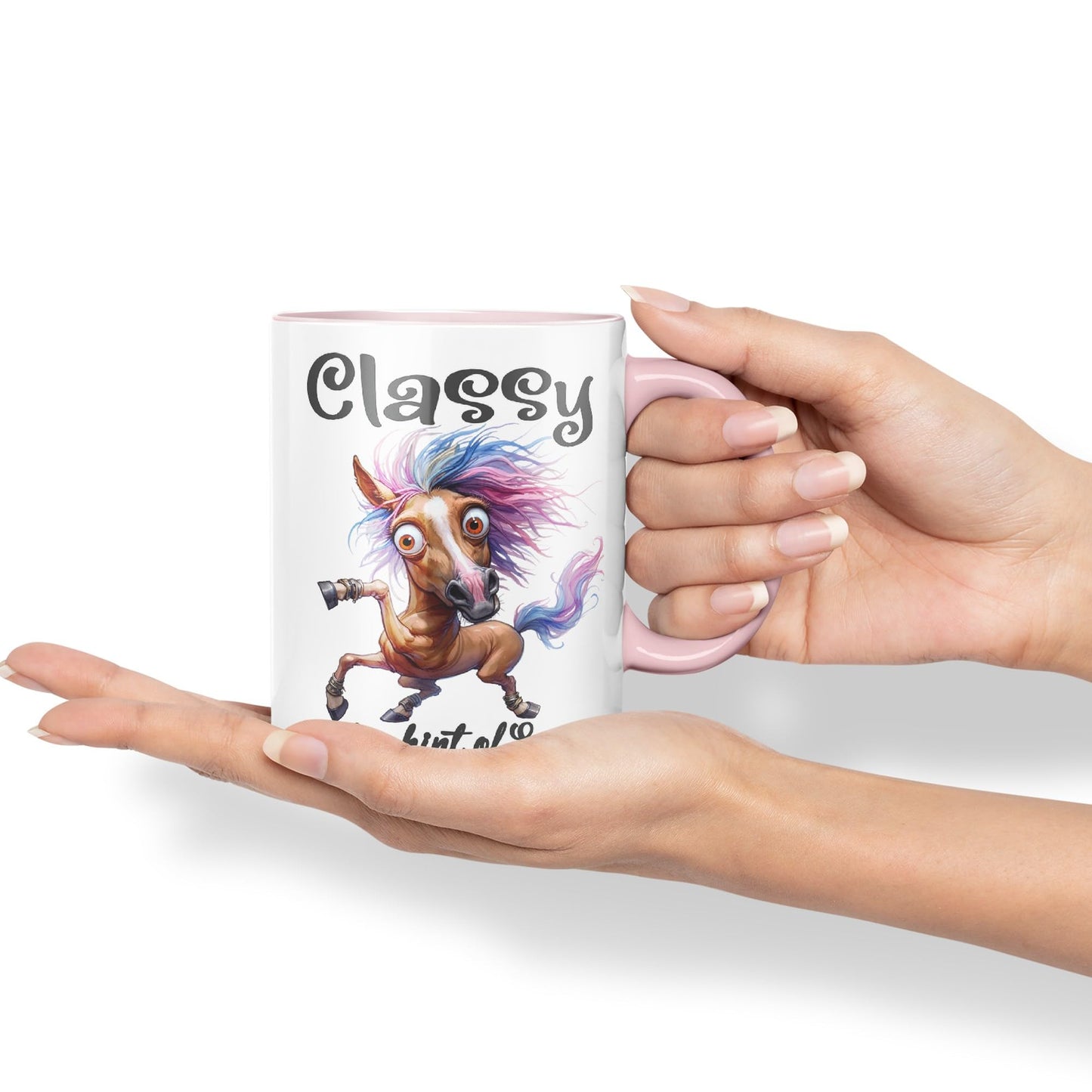 Classy with a hint of Sassy! Horse cat Joke sarkasm Sarcastic Ceramic Coloured Mug Cup for Tea Coffee Hot Brew 330ml 11Oz Gift