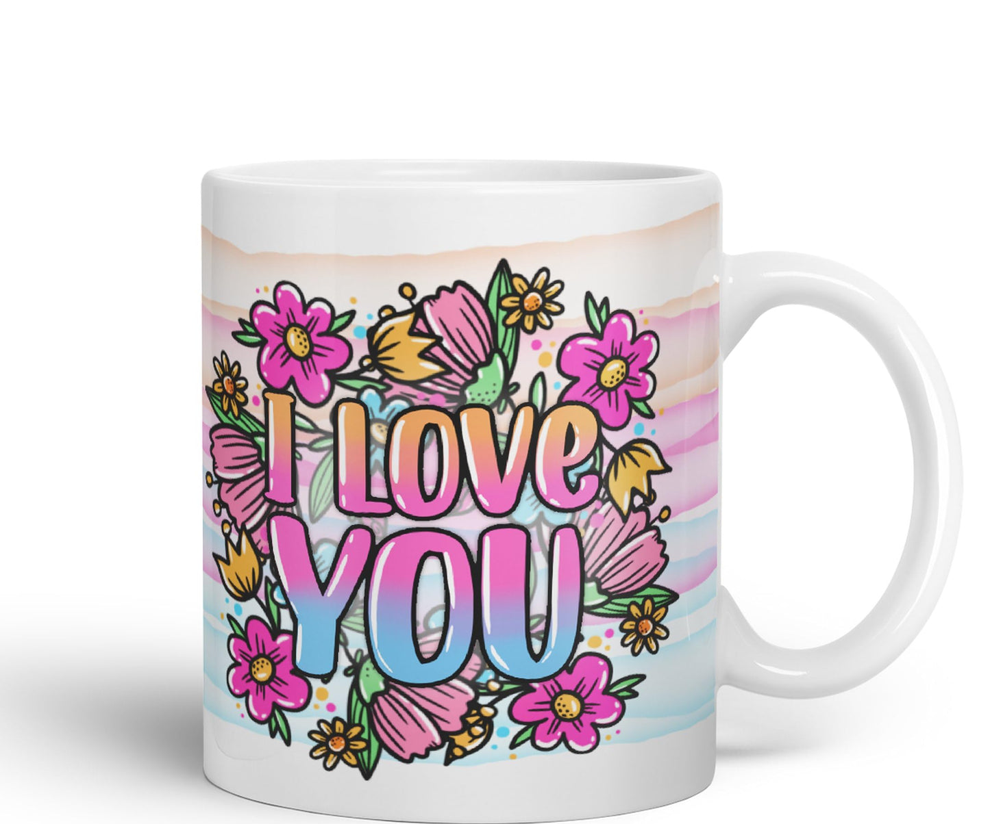 Vixar I Love You Flowers Coloured Ceramic Mug Cup Gift 330ml 11oz Work Office Tea Coffee Valentines