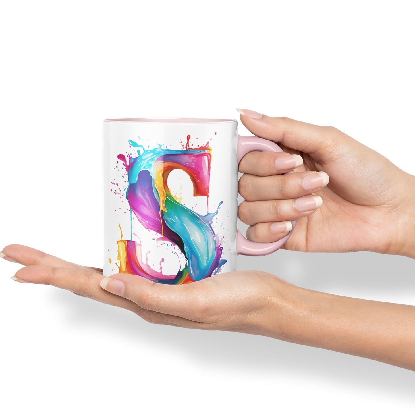 Letter S mug, Alphabet Letter S Monogram watercolour Ceramic Coloured Mug Cup for Tea Coffee Hot brew 330ml 11Oz Gift
