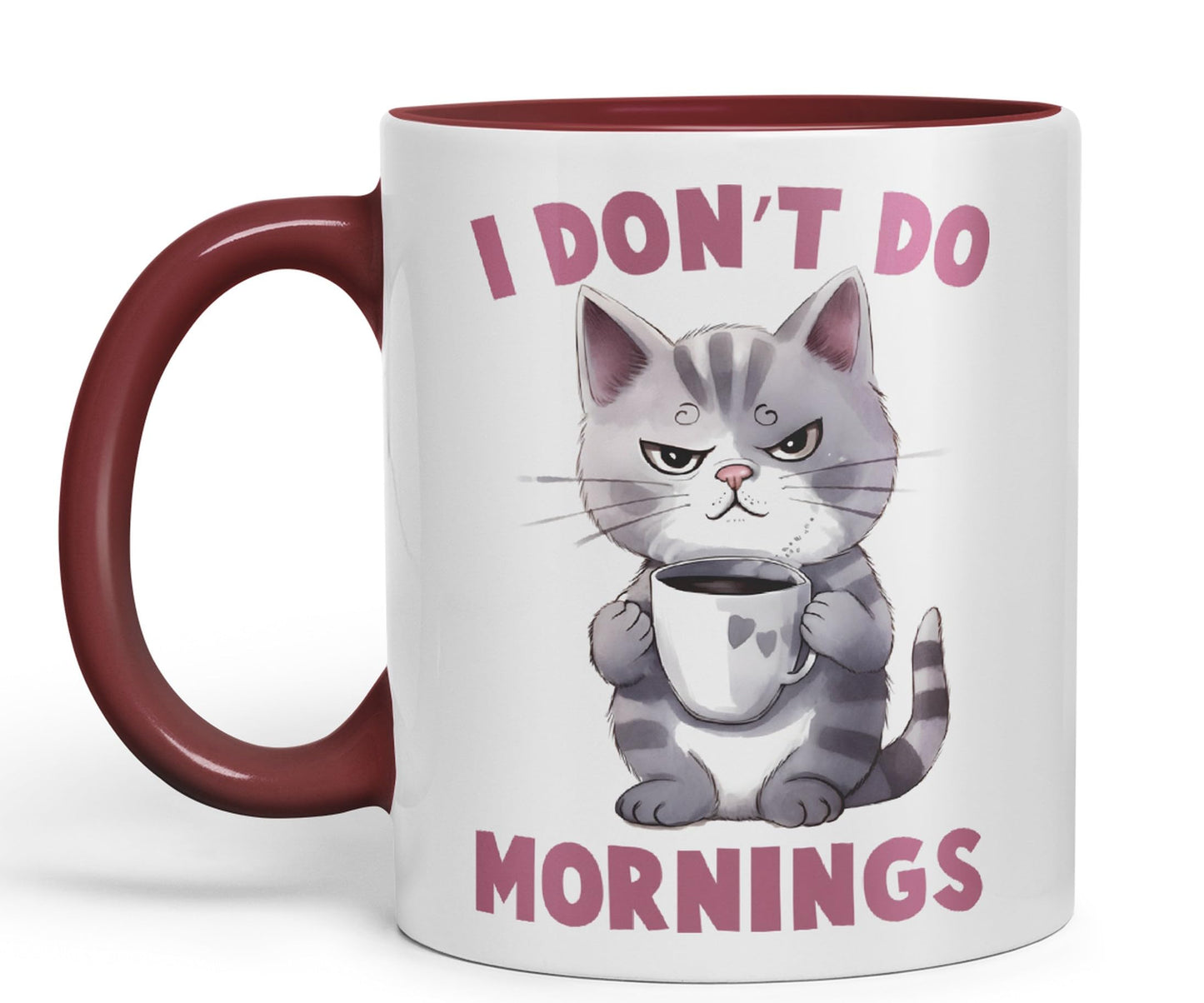 Vixar I Don't Do Mornings Cats Sarcastic Joke Ceramic Coloured Mug Cup for Tea Coffee Hot Brew 330ml 11oz