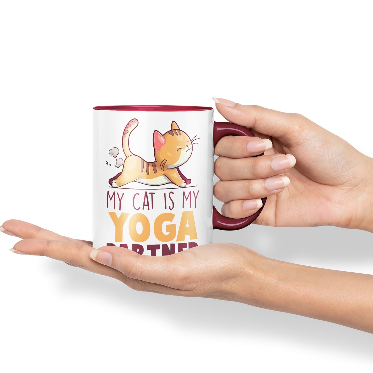 My cat is My Yoga Partner, cat Sarcastic Joke Ceramic Coloured Mug Cup for Tea Coffee Hot Brew 330ml 11Oz
