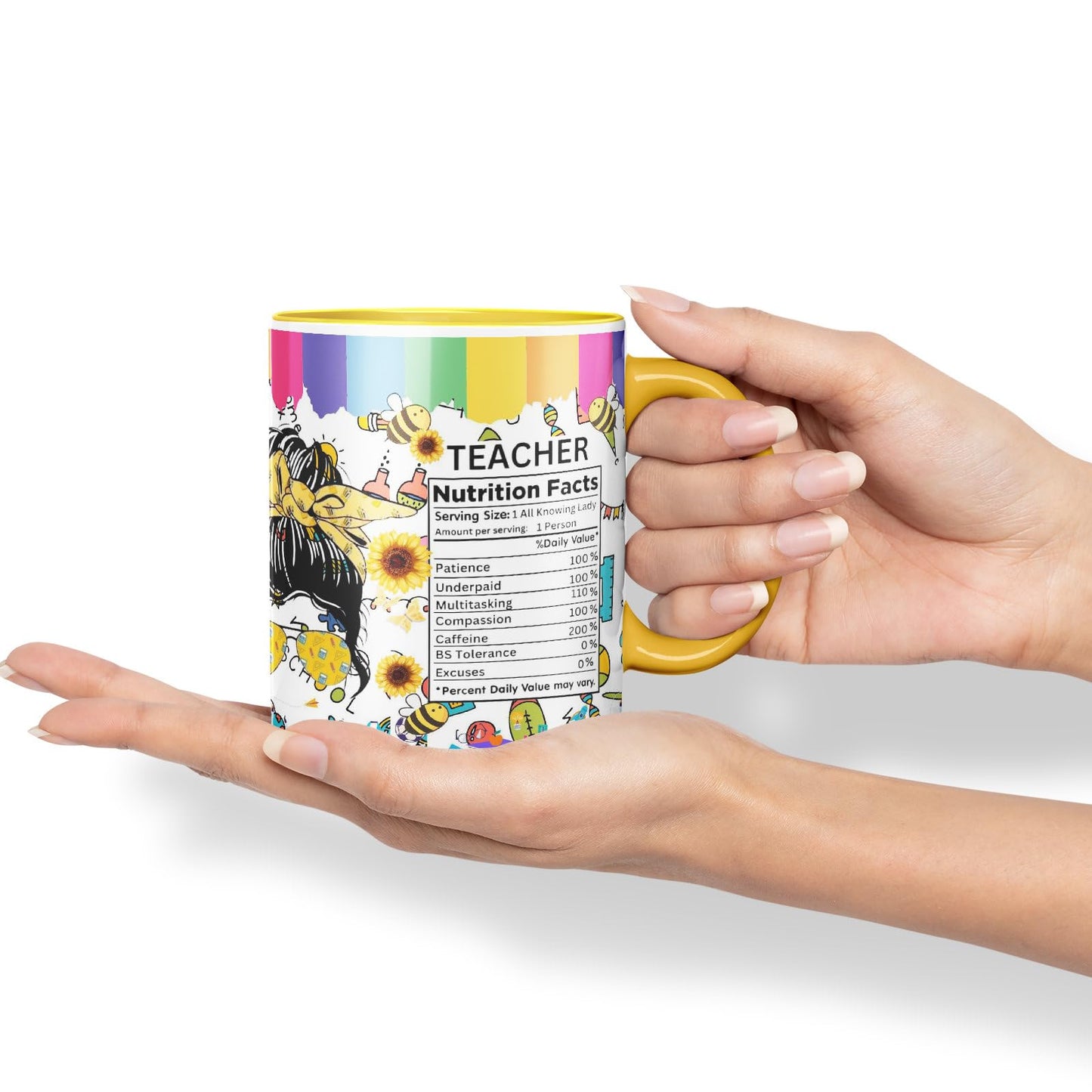 Vixar Teacher Nutrition Facts #teacherlife Mug Thank You, End of School Gift Ceramic Coloured Mug Cup for Tea Coffee Hot Brew 330ml 11Oz Gift TF2
