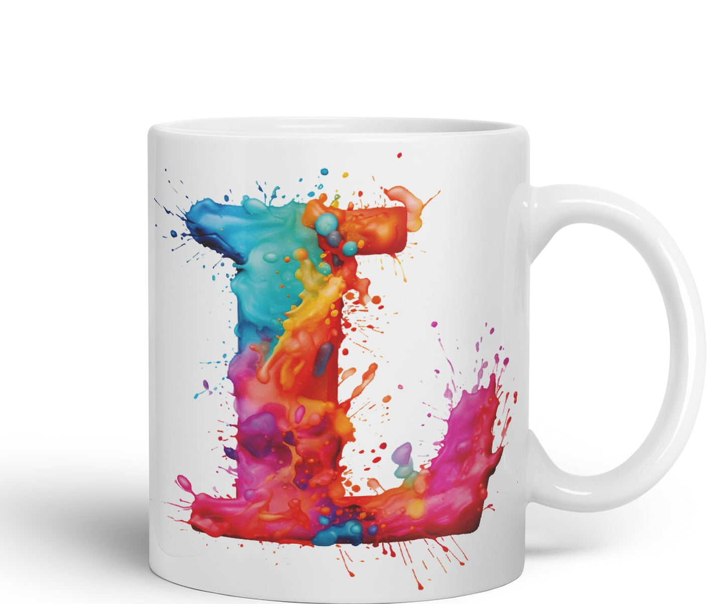 Letter L mug, Alphabet Letter L Monogram watercolour Ceramic Coloured Mug Cup for Tea Coffee Hot brew 330ml 11Oz Gift