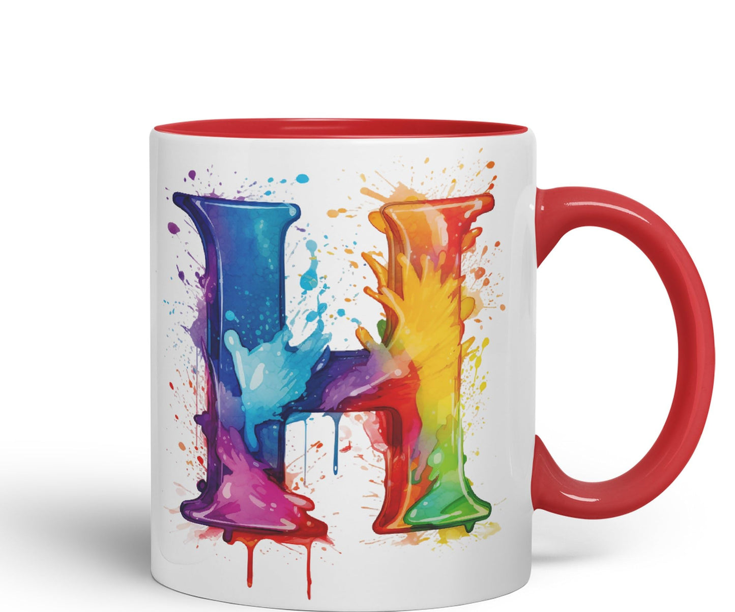 Letter H mug, Alphabet Letter H Monogram watercolour Ceramic Coloured Mug Cup for Tea Coffee Hot brew 330ml 11Oz Gift