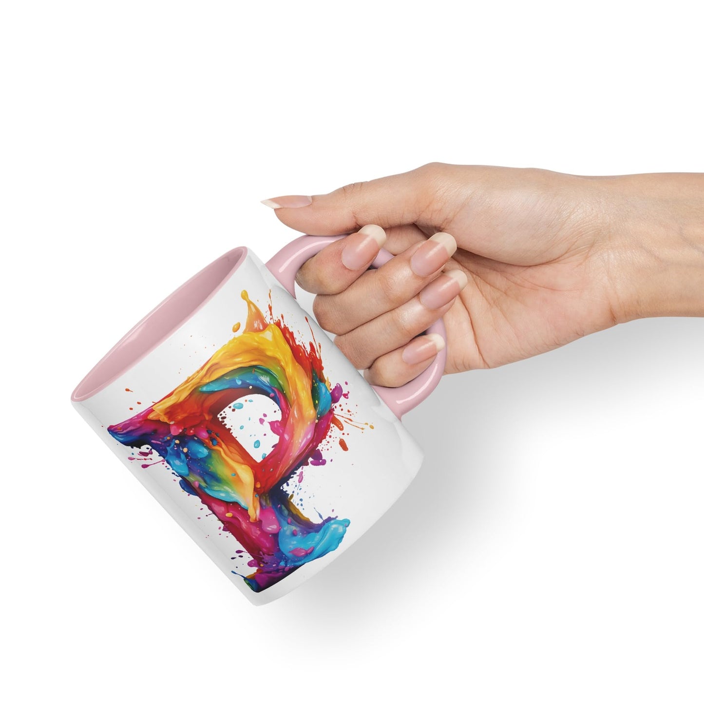 Letter P mug, Alphabet Letter P Monogram watercolour Ceramic Coloured Mug Cup for Tea Coffee Hot brew 330ml 11Oz Gift