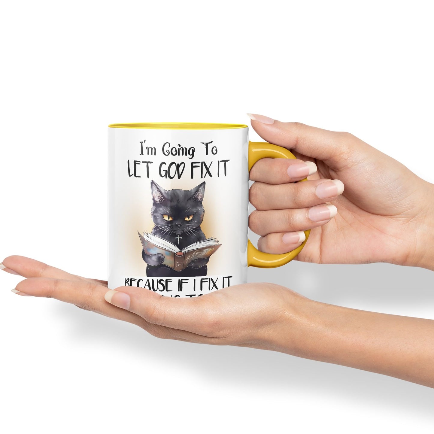 Vixar I'm Going to LET GOD FIX IT, Cats Sarcastic Joke Ceramic Coloured Mug Cup for Tea Coffee Hot Brew 330ml 11Oz