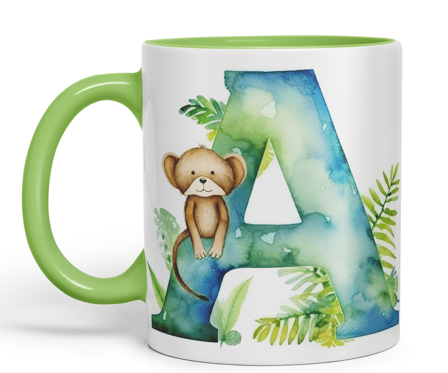 Letter A mug, Animals Alphabet Letter A Monogram animal for kids Ceramic Coloured Mug Cup for Tea Coffee Hot brew 330ml 11Oz Gift