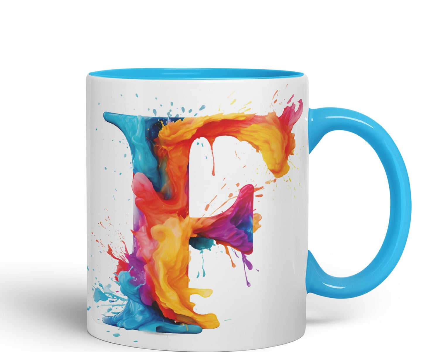 Letter F mug, Alphabet Letter F Monogram watercolour Ceramic Coloured Mug Cup for Tea Coffee Hot brew 330ml 11Oz Gift