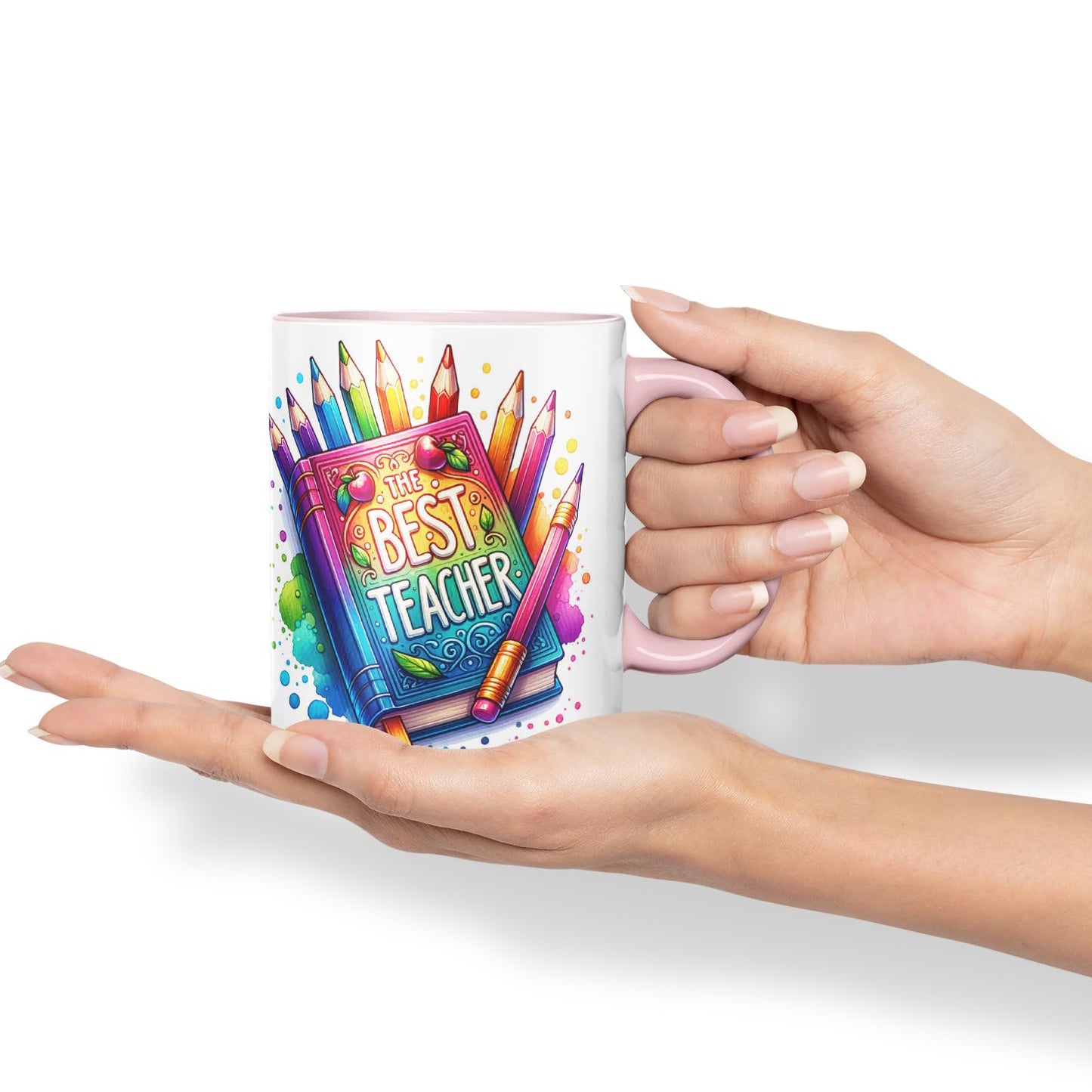 Vixar Best Teacher Mug Thank You, End of School Gift Ceramic Coloured Mug Cup for Tea Coffee Hot Brew 330ml 11Oz Gift BT1